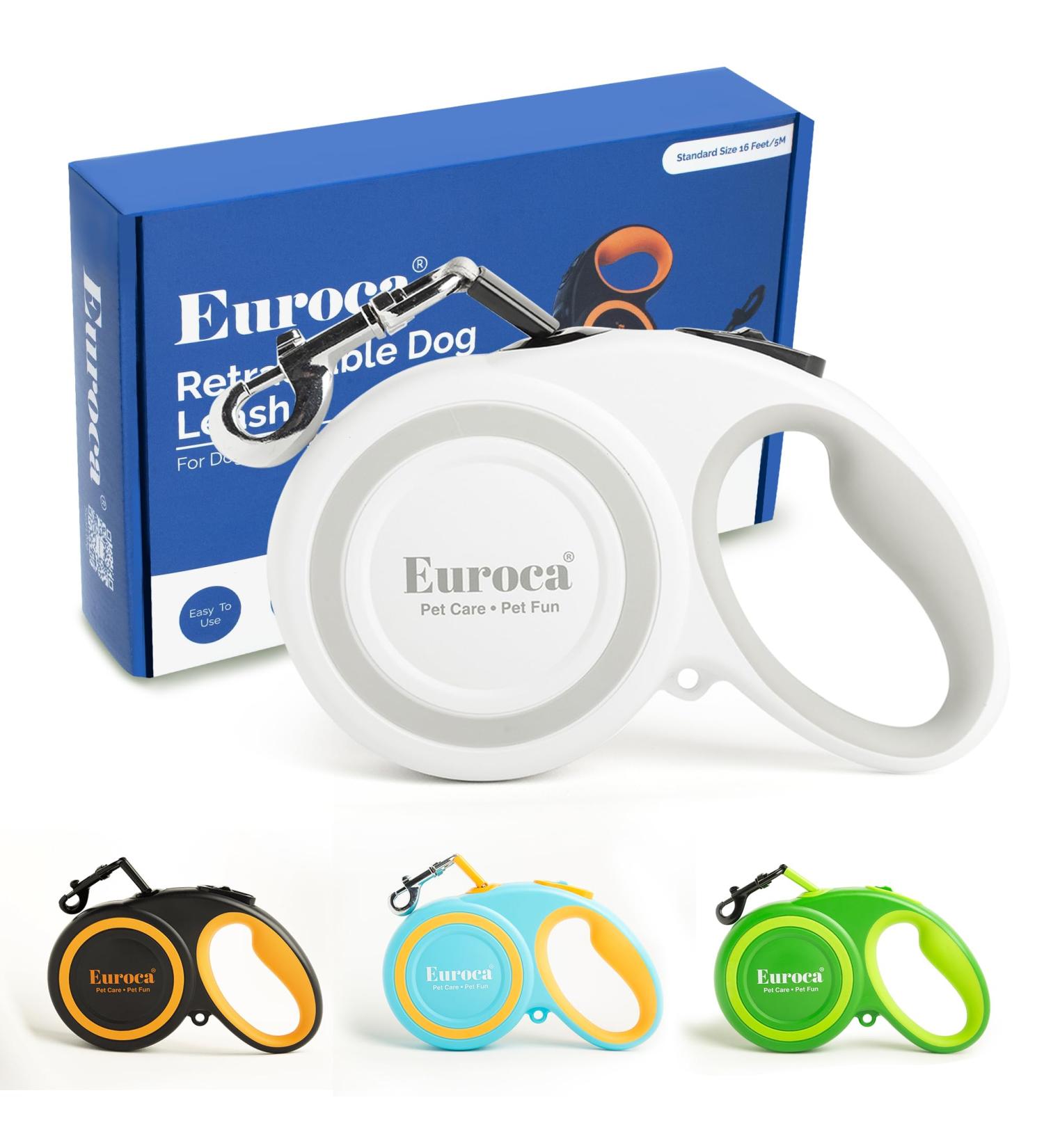 Euroca Retractable Dog Leash for Small Medium and Large Dogs Up to 110LBS- 16' Heavy Duty Reflective Nylon Tape Tangle-Free Quick-Lock Braking System Anti-Slip Handle (Large White) Large White - Buy Online on GoSupps.com