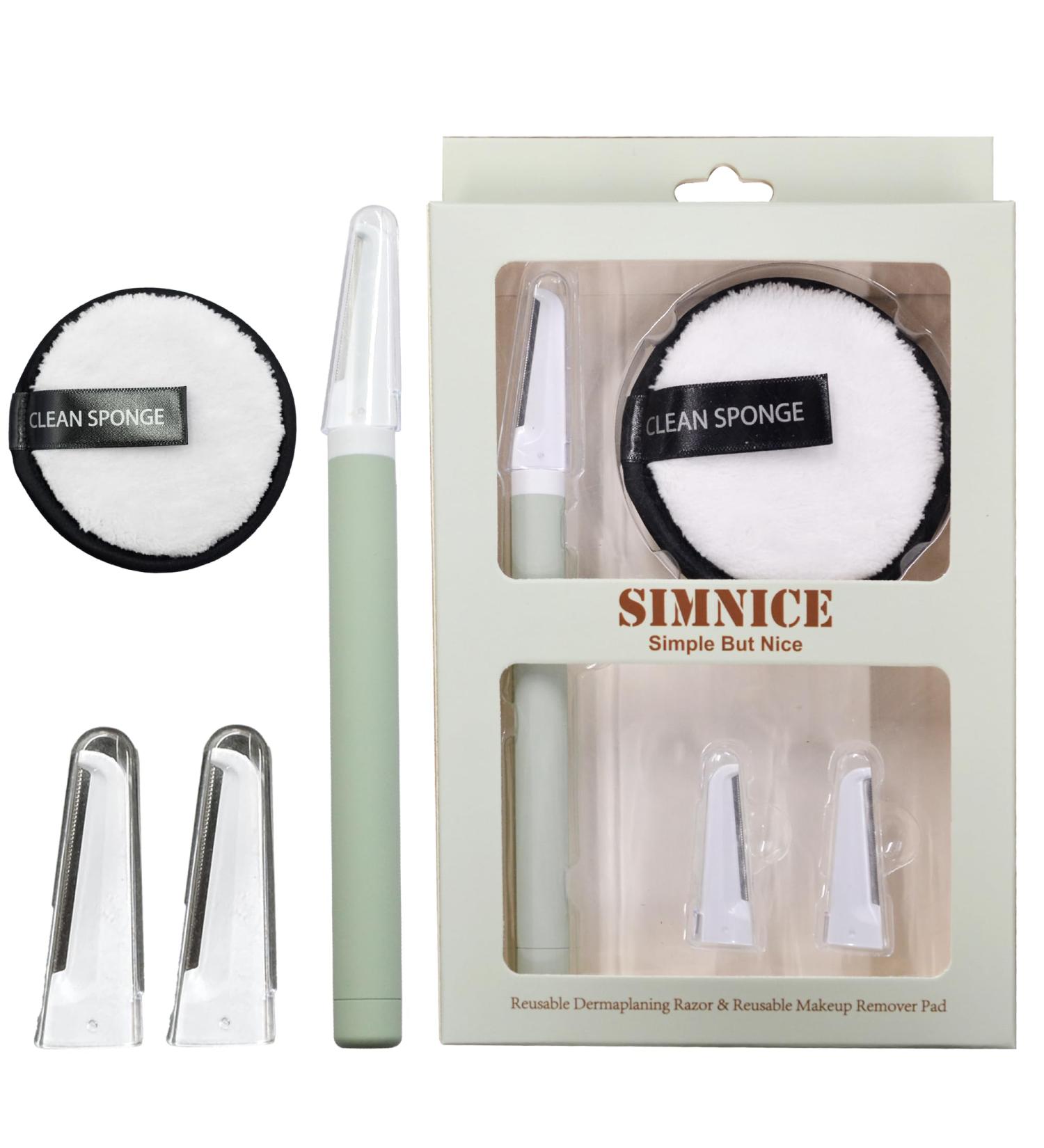 Simnice Dermaplaning Tool - Professional Face & Eyebrow Razor for Women | Peach Fuzz Removal & Exfoliation with Replaceable Blades & Reusable Makeup Pads - Buy Online on GoSupps.com