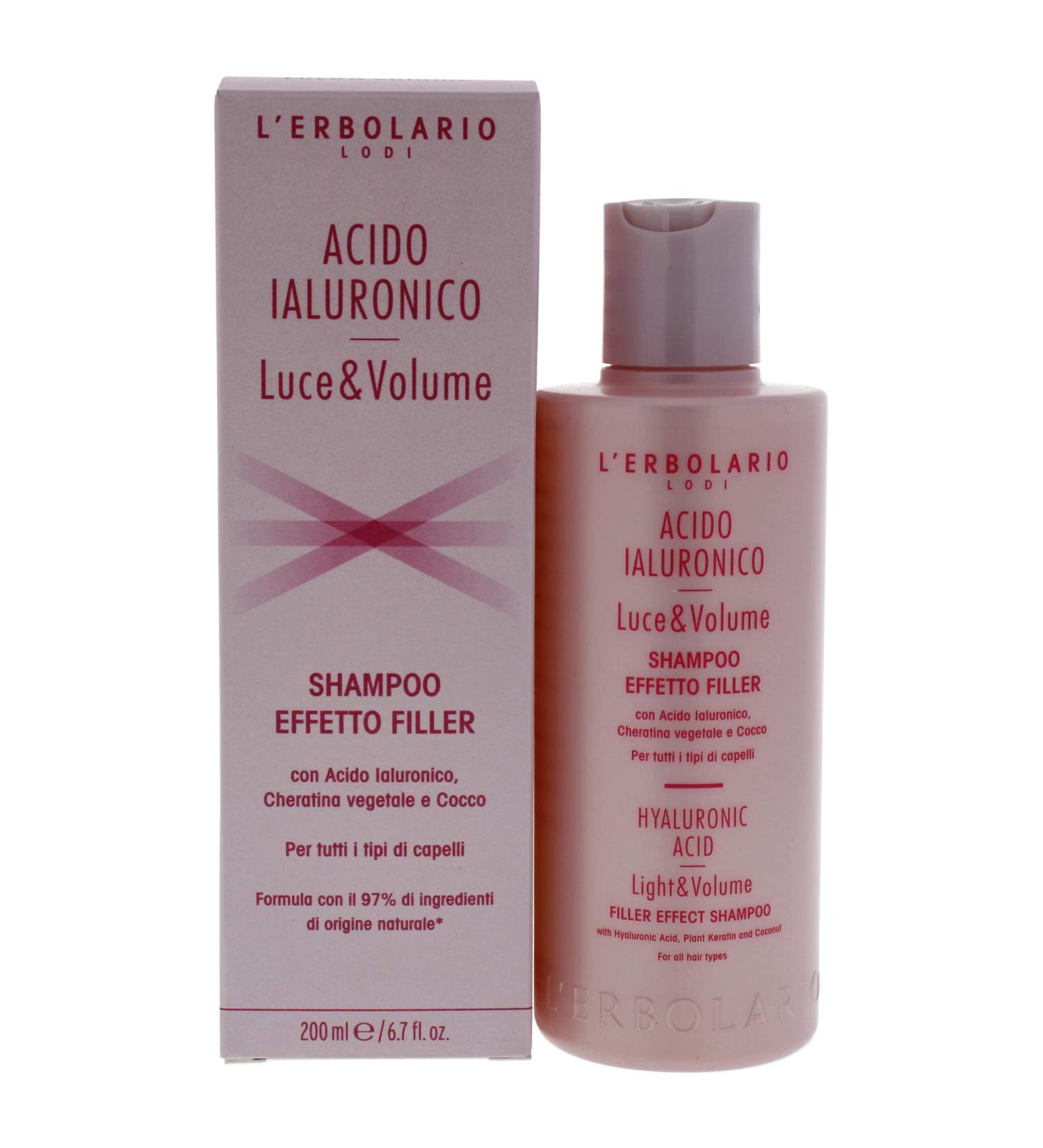 L'Erbolario Hyaluronic Acid Filler Effect Shampoo - Effective Treatment To Moisturize Hair - Cleanser For All Hair Types - Retains Water For A Filler Effect - Restores Softness With Coconut - 6.7 Oz