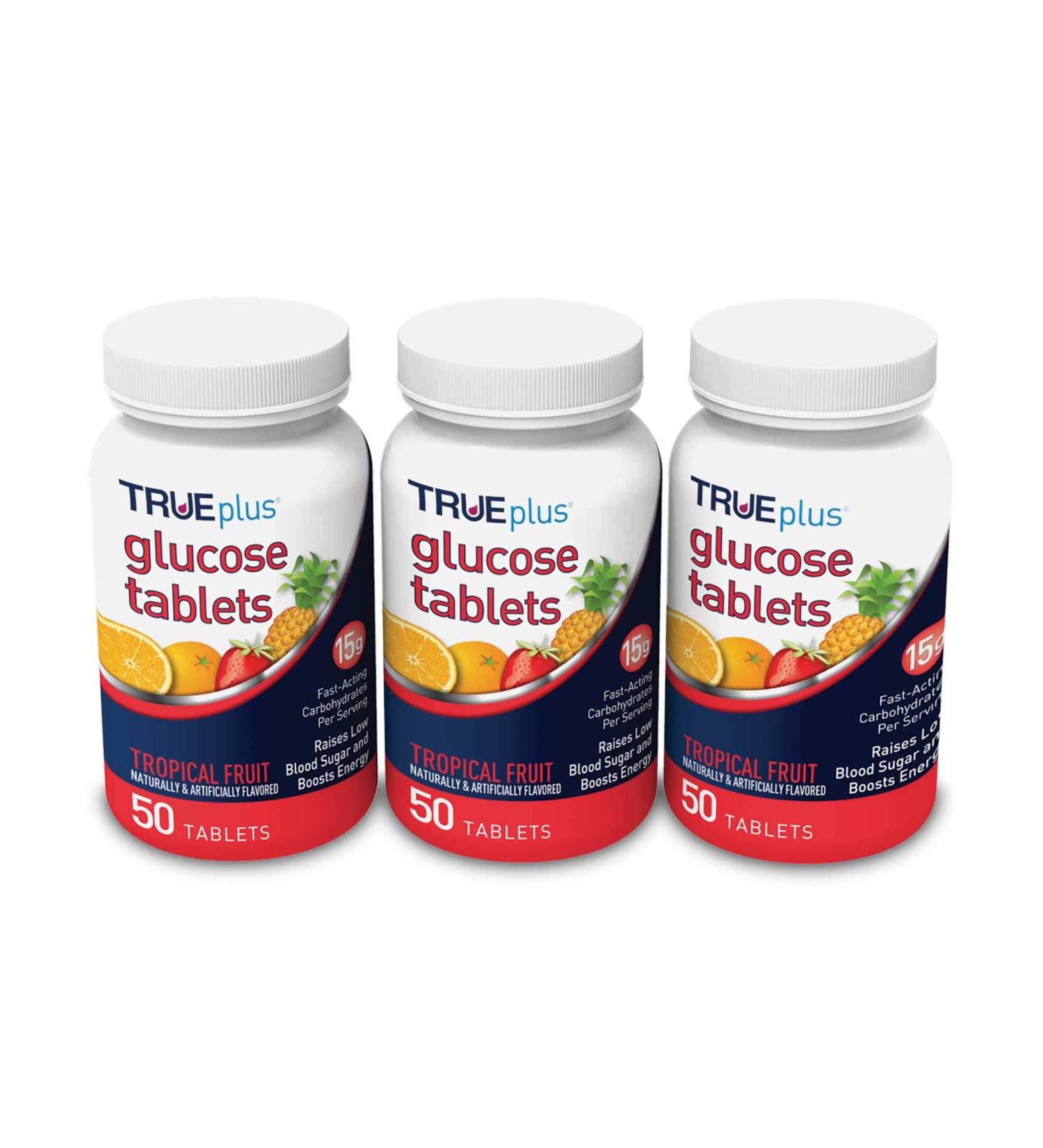 TRUEplus Glucose Tablets - 50ct Bottle, Tropical Fruit Flavor (3 Pack) - Buy Online on GoSupps.com