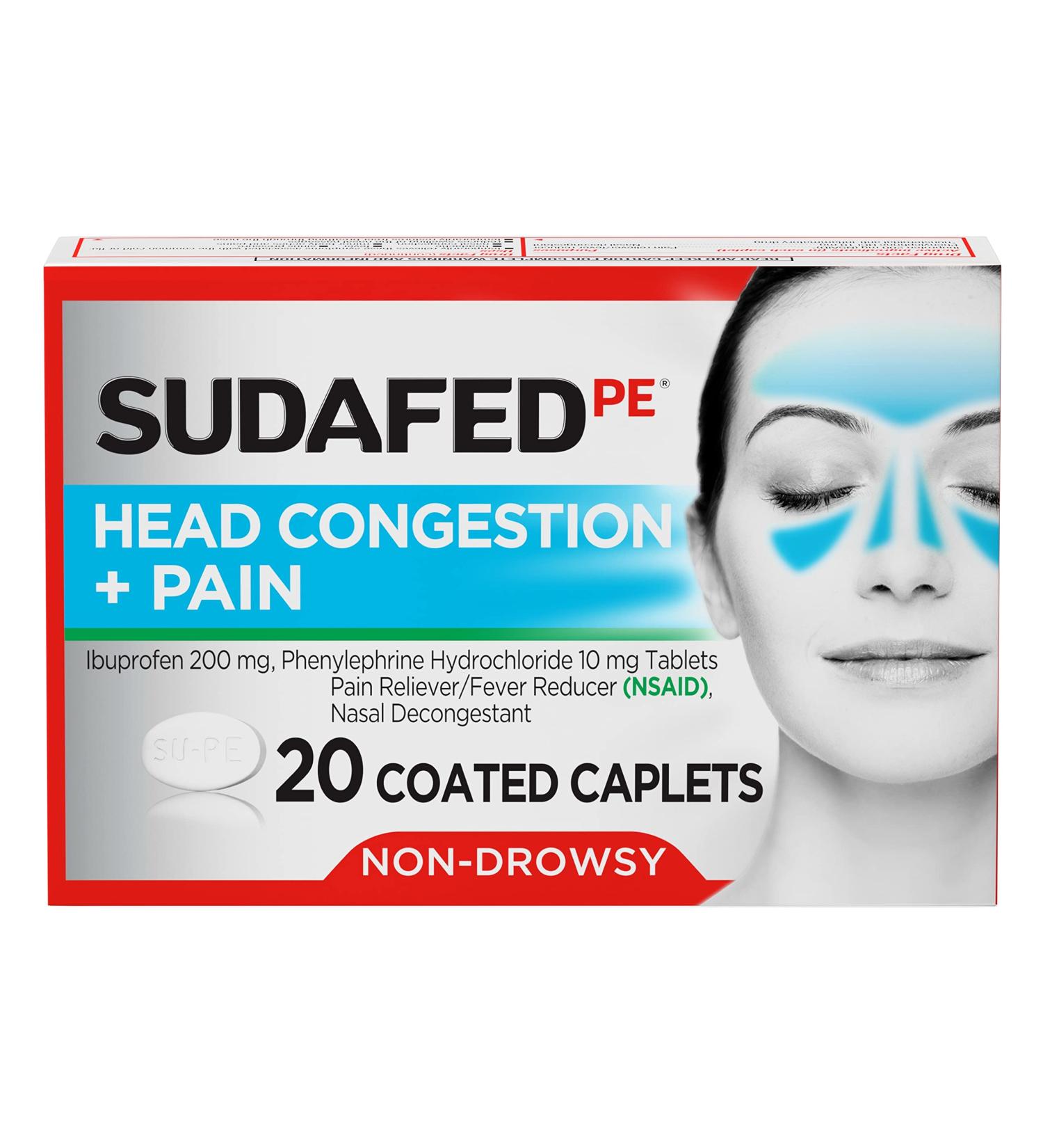 Sudafed PE Non-Drowsy Head Congestion + Pain Relief Caplets - 20 ct - Buy Online on GoSupps.com
