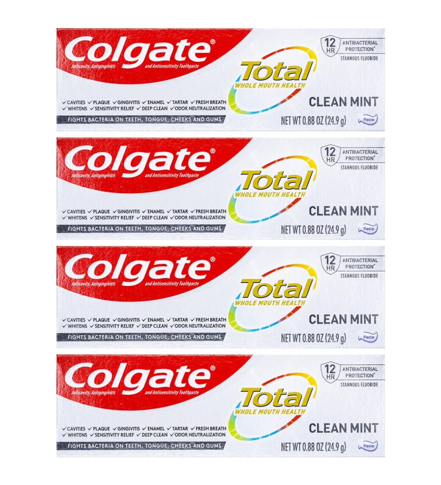 Colgate Total Toothpaste Clean Mint Travel Size 0.88 oz (24.9g) - Pack of 4