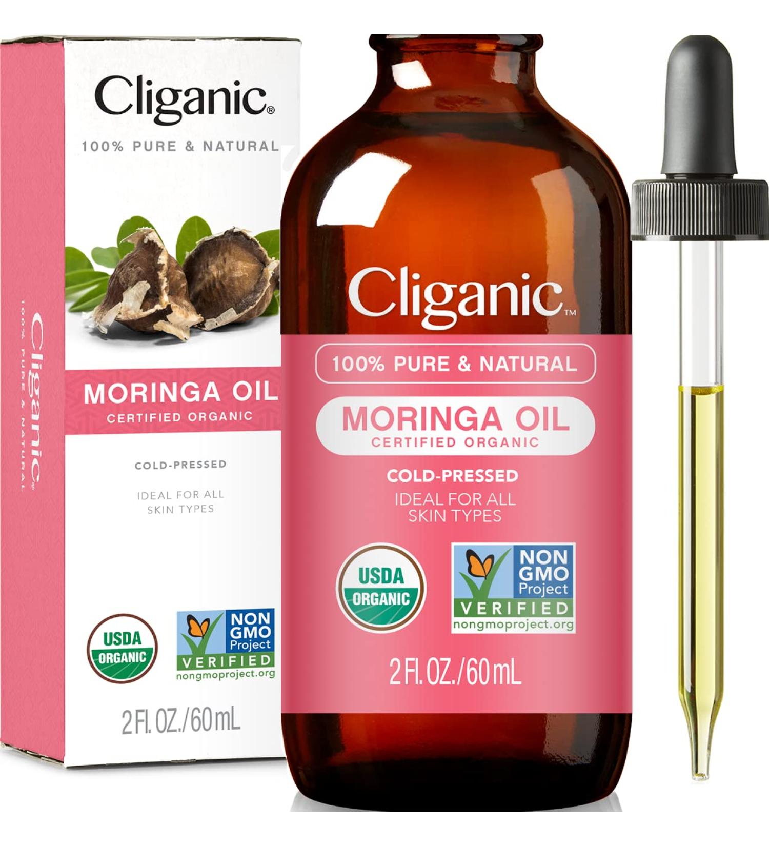 Cliganic Organic Moringa Oil (2oz) 100% Pure - For Face & Hair | Natural Cold Pressed Unrefined - Buy Online on GoSupps.com
