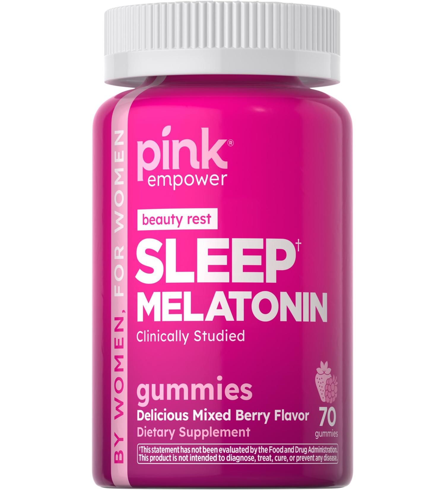 PINK Melatonin Gummies 10mg | Max Potency | Mixed Berry Flavor | Vegan Non-GMO & Gluten Free Supplement - Buy Online on GoSupps.com
