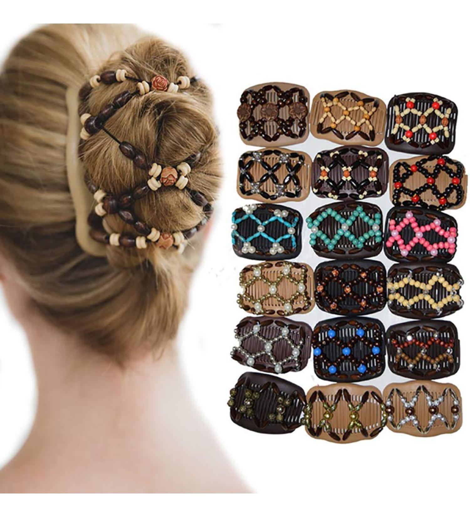 Fliyeong Vintage Beads Elastic Women Gift Lady Hair Styling Double Side Magic Comb Headwear Decor Creative and Useful - Buy Online on GoSupps.com