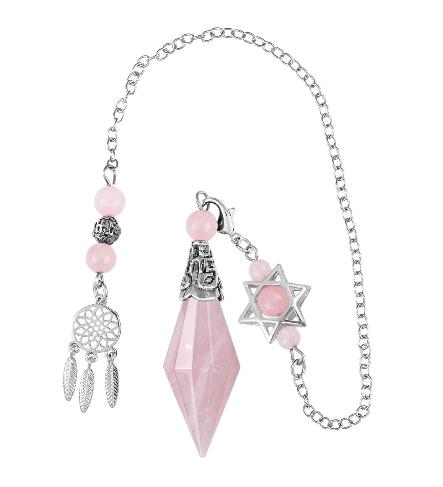 Kyeygwo Rose Quartz Pendulum - Double Crystal Point for Divination Meditation & Reiki Healing | International Shipping - Buy Online on GoSupps.com