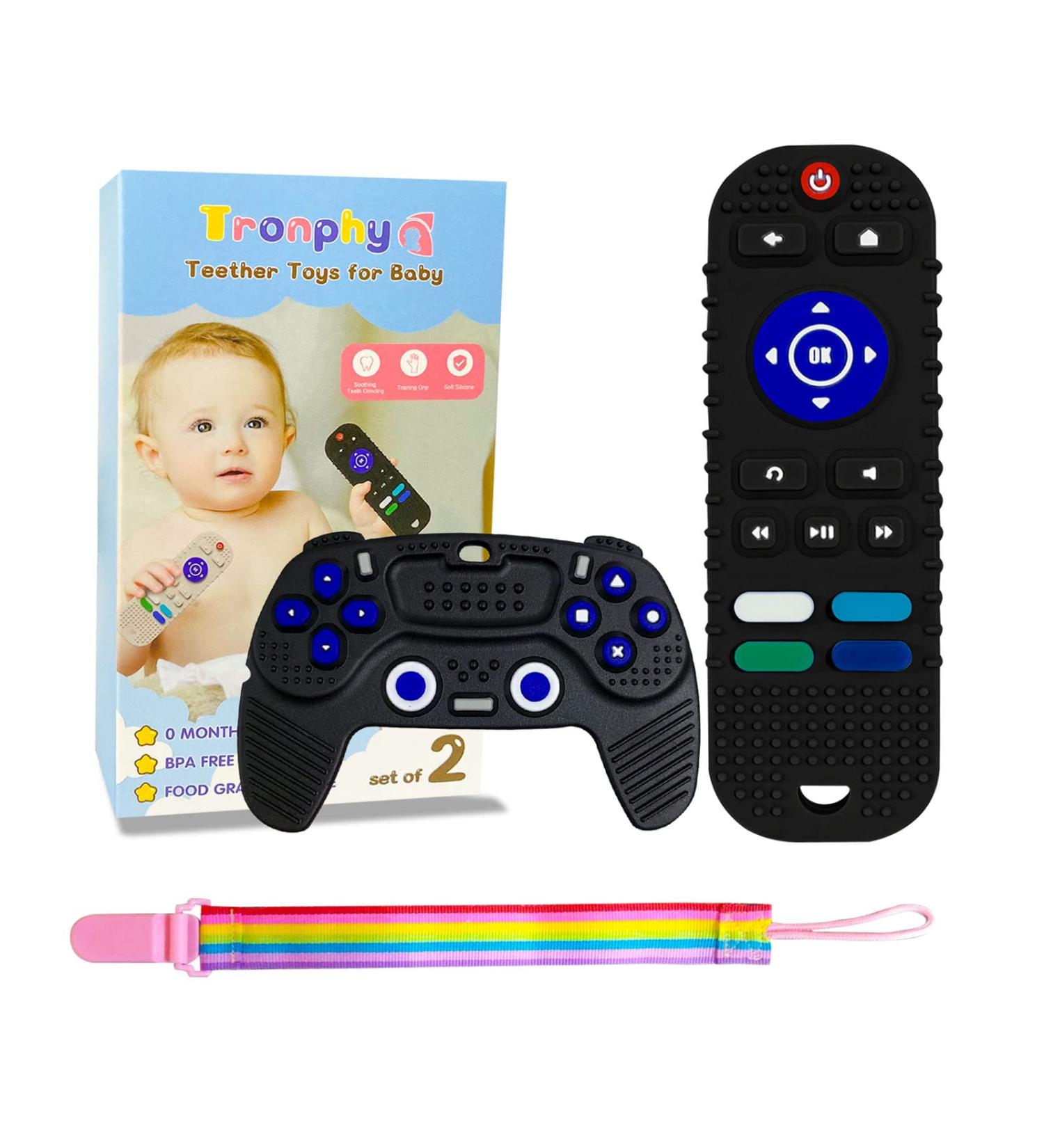 Tronphy Silicone Teether Toys - Remote Control Game Pad Shape Teething for Toddler - Chew Toys for 6-12 Months Baby - Sensory Press Button - 2 Pcs (Black) - Buy Online on GoSupps.com
