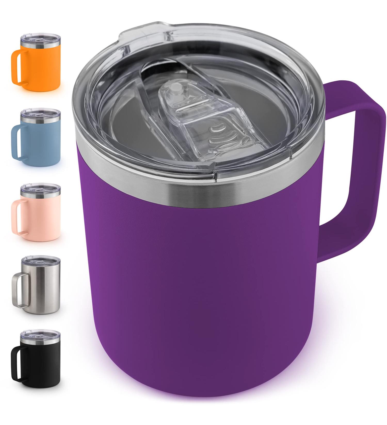 Zulay 12oz Insulated Coffee Mug - Stainless Steel Camping Tumbler with Lid & Handle | Double Wall Vacuum Insulated | Durable Duracoat | For Travel, Camping, Office & Outdoor Use - Purple - Buy Online on GoSupps.com