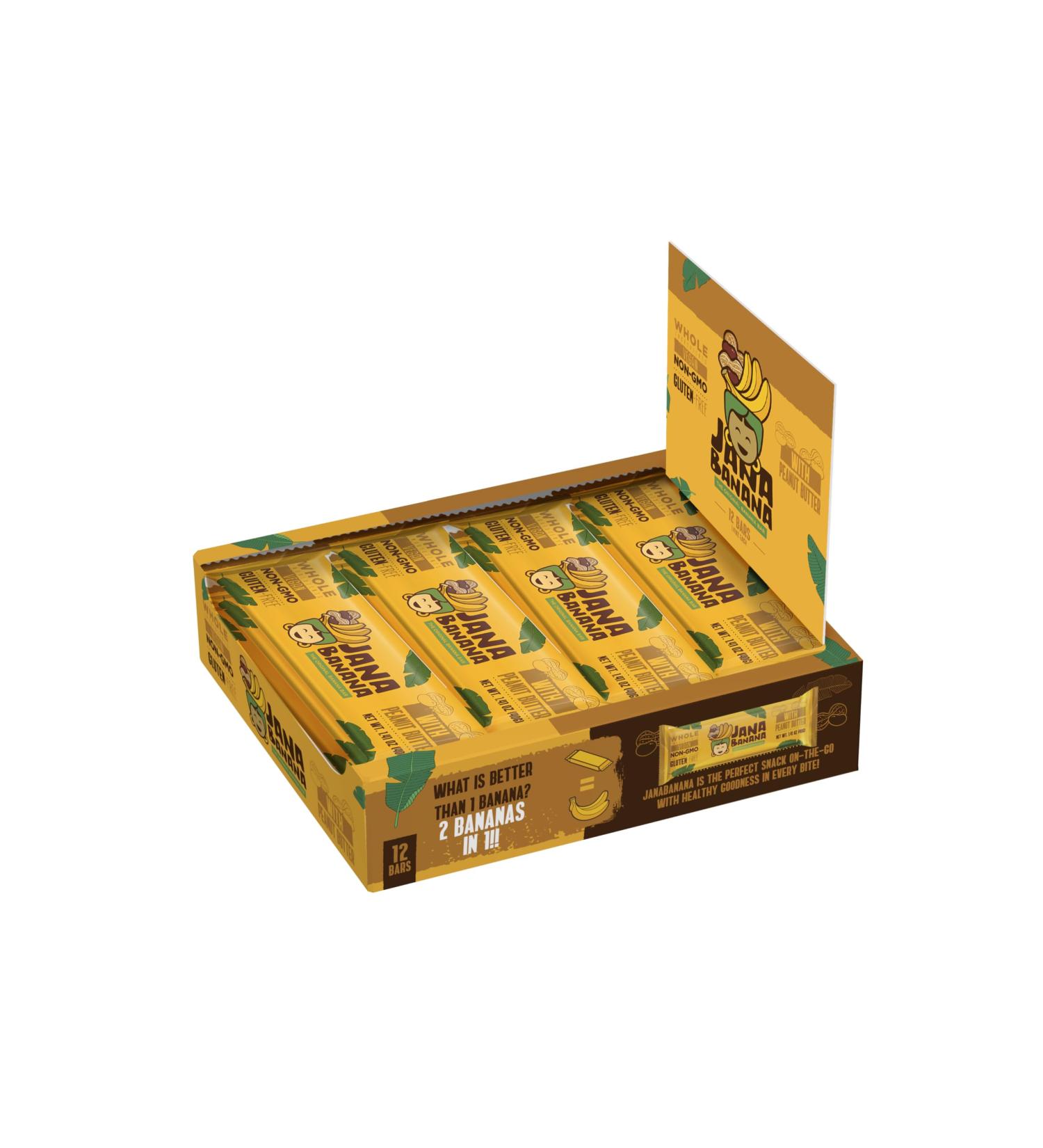 JanaBanana Plant Based bar with Peanut Butter (12 Peanut Butter) Peanut Butter 12 Count (Pack of 1)