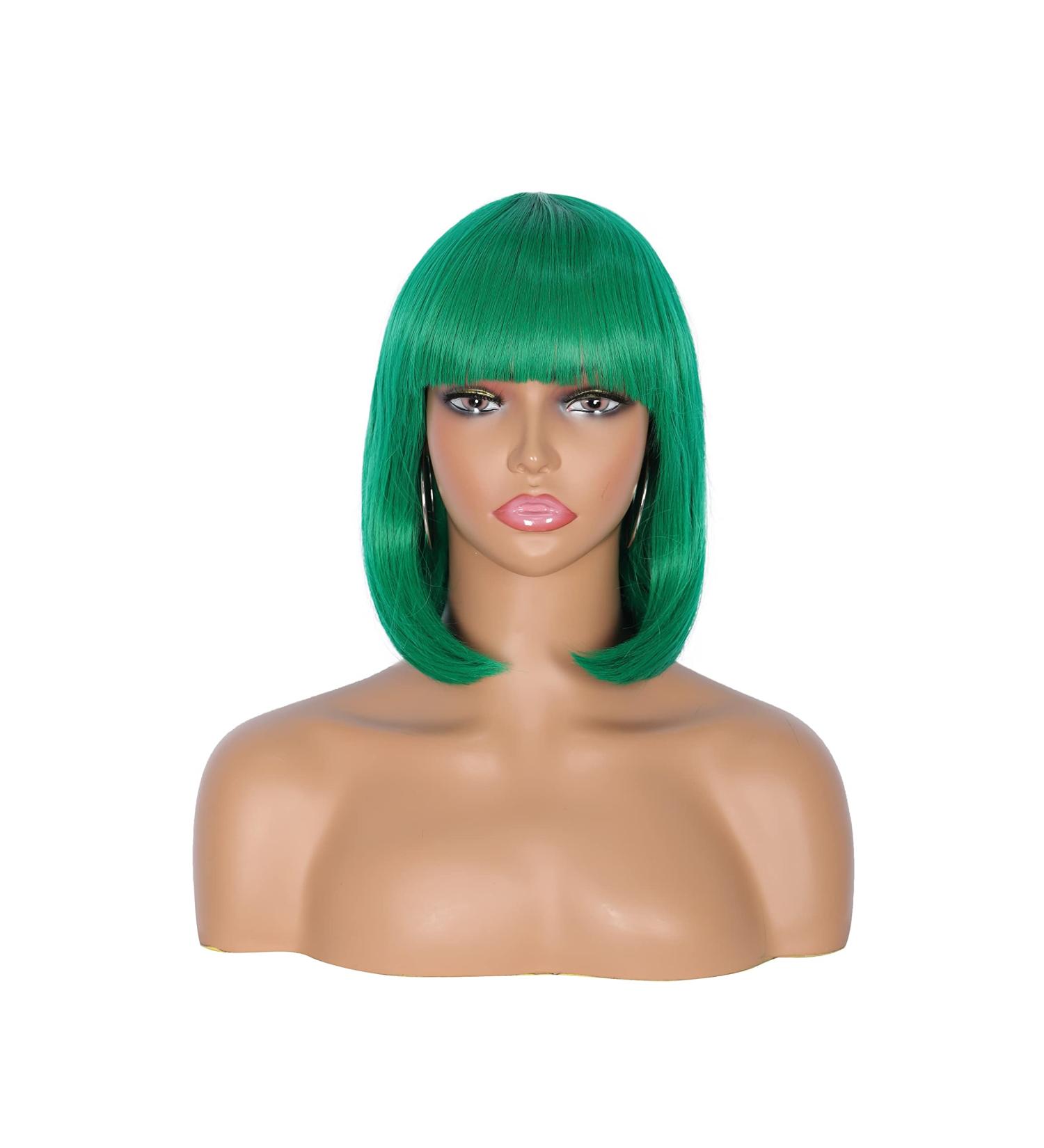 Kalyss Women's Dark Green Bob Hair Full Wig - Synthetic Fiber Short Straight Cosplay Party Hairstyle - Buy Online on GoSupps.com