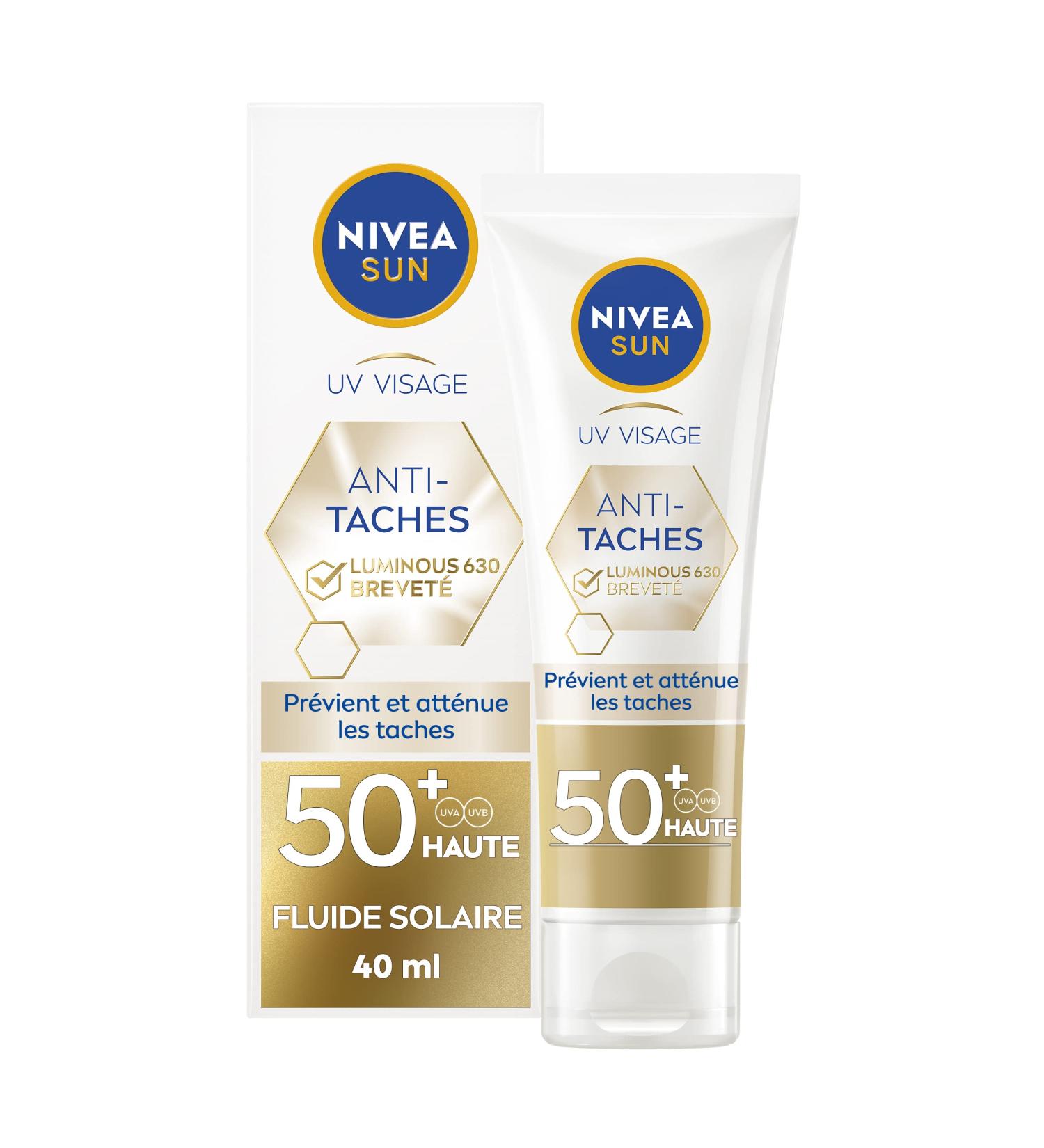 NIVEA SUN Luminous UV Face Fluid 630 SPF 50+ (1 x 40 ml) Anti-blemish facial sunscreen with a light non-greasy formula Daily protective anti-aging facial care - Buy Online on GoSupps.com
