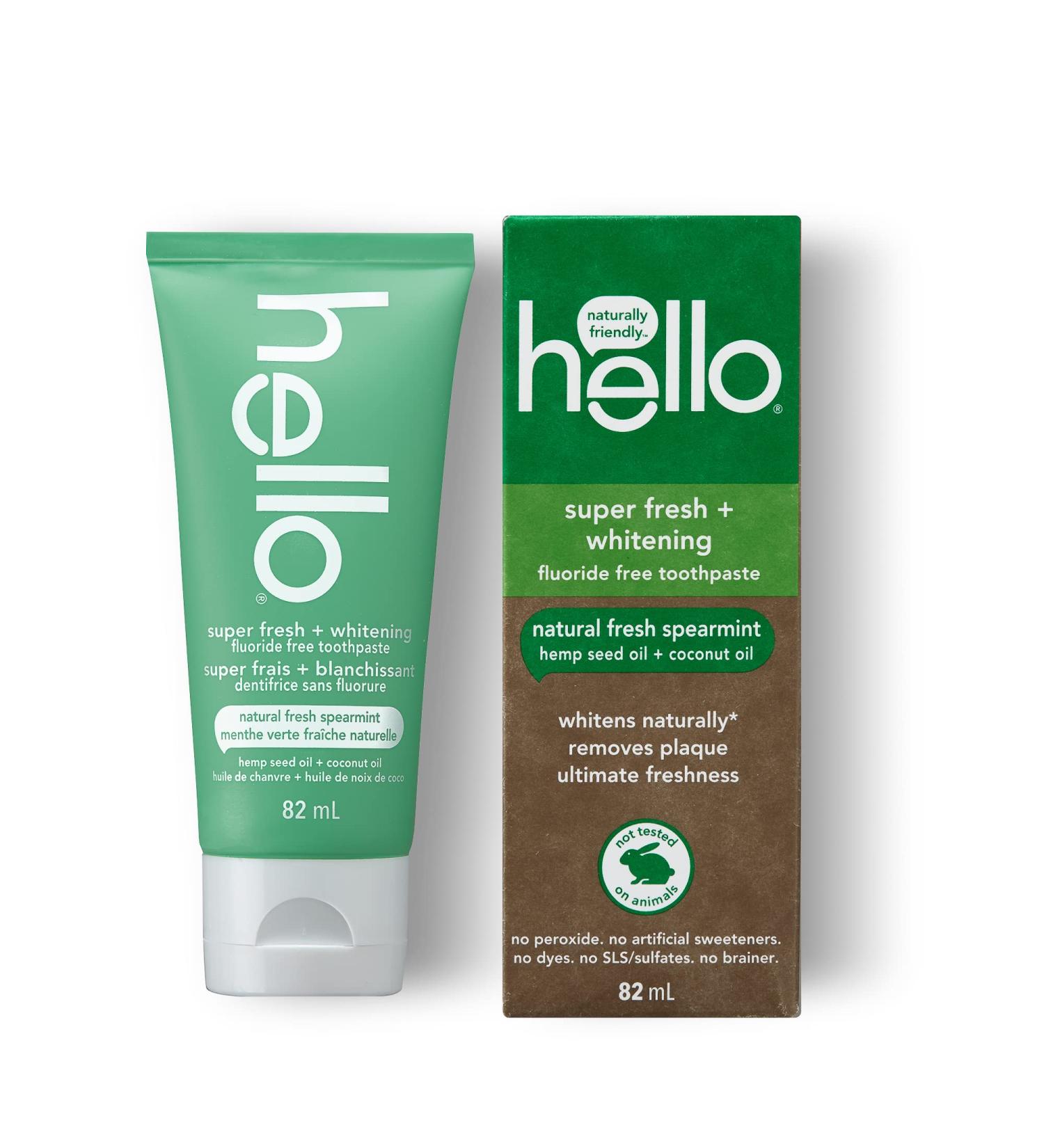Hello Vegan Fluoride-Free Toothpaste Moisturizing Hemp Seed Oil + Coconut Oil Super Fresh Family Farmed Spearmint Naturally Whitening Toothpaste Helps Remove Plaque 82ml Spearmint 82 ml (Pack of 1) - Buy Online on GoSupps.com