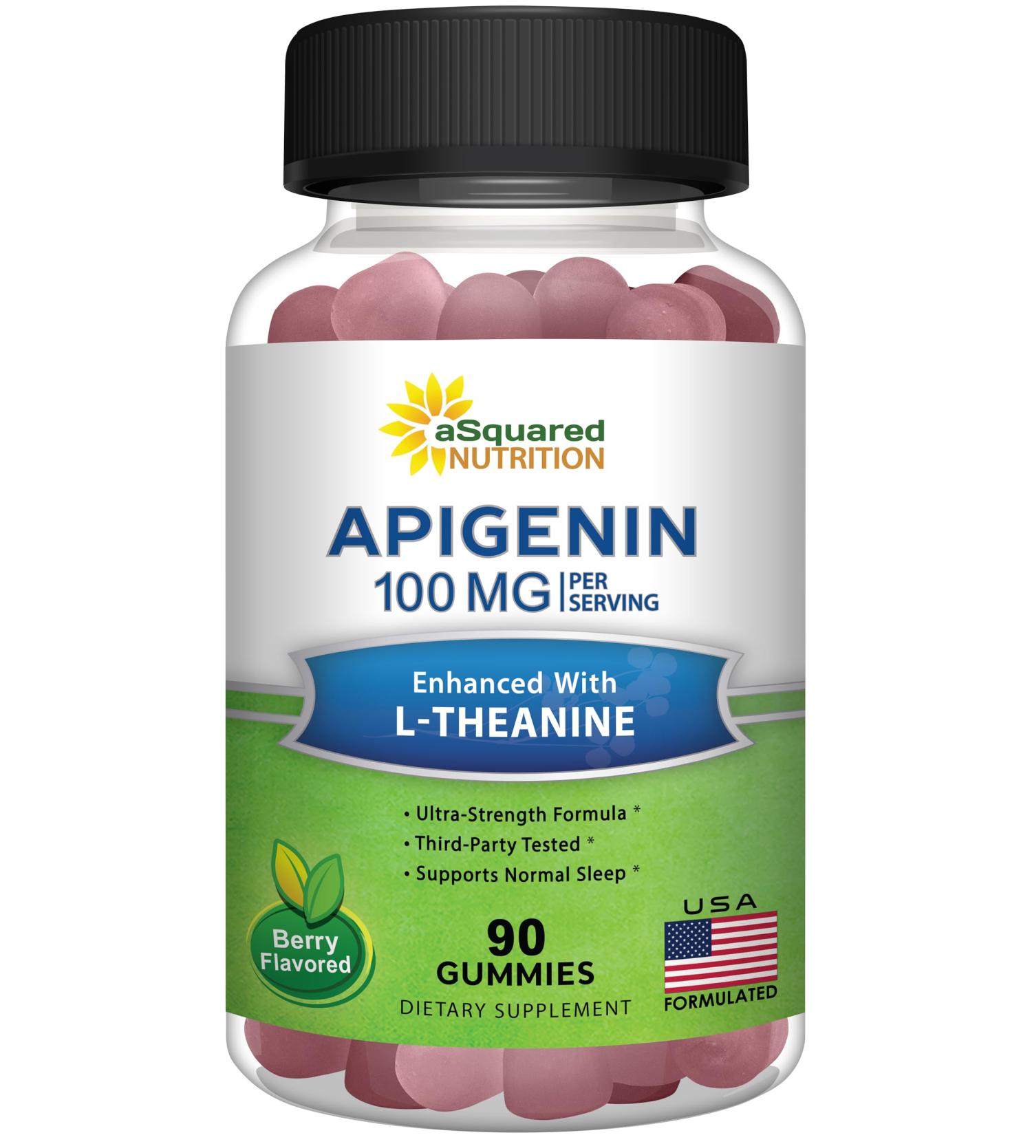 Apigenin 100mg with L-Theanine 100mg Gummies - Apigenin Supplement for Sleep - Natural Extract Gummy Alternative to Capsules Pills Powder & Tea - 2 Per Serving 90 Count (Pack of 1) - Buy Online on GoSupps.com