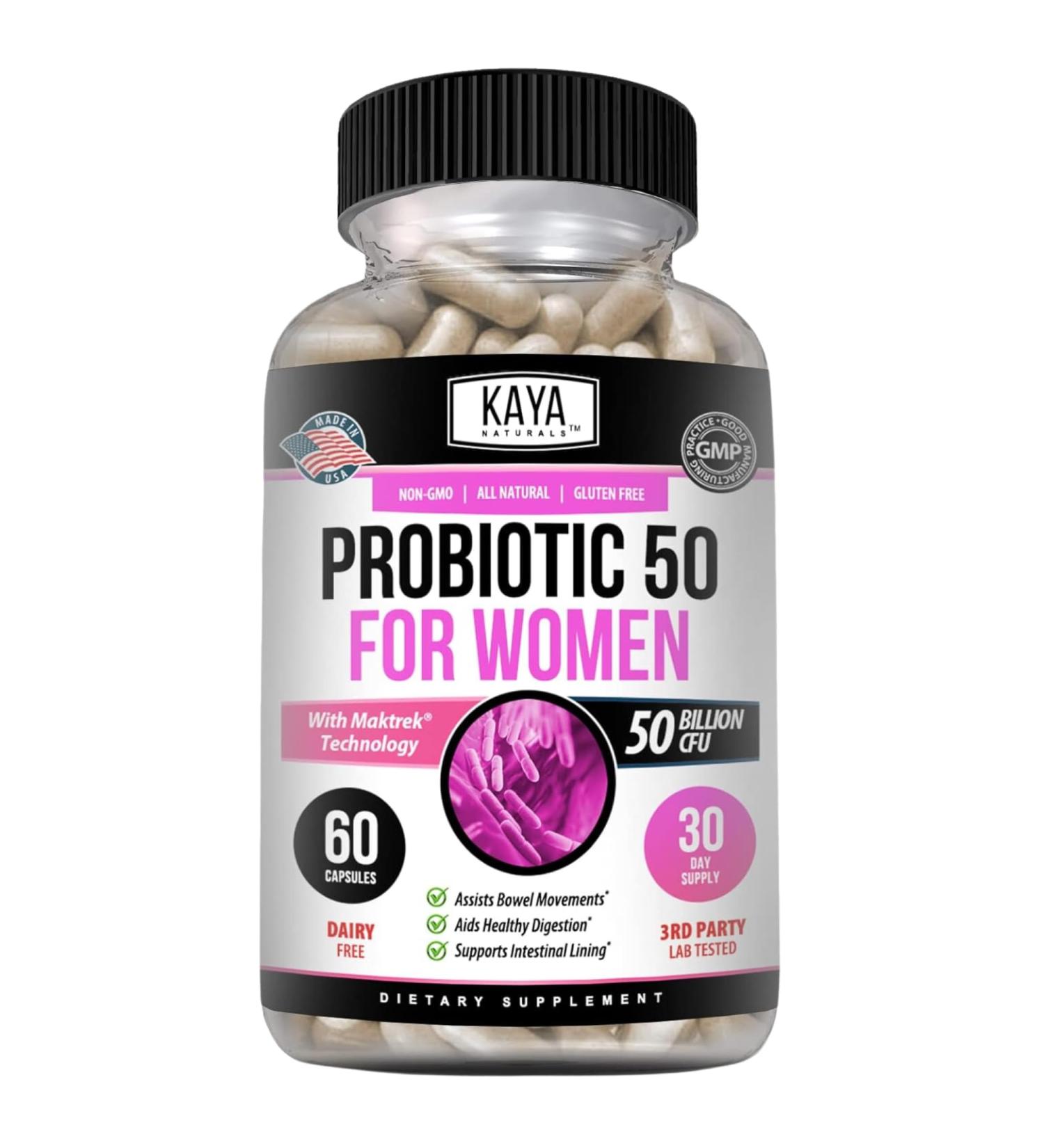 Kaya Naturals Probiotic 50 Billion CFU - Probiotics for Women Probiotics for Men and Adults Natural - Gut Health & Immune Support Supplement - Provides Digestive Support - 60 Vegetable Capsules 60 Count (Pack of 1) - Buy Online on GoSupps.com