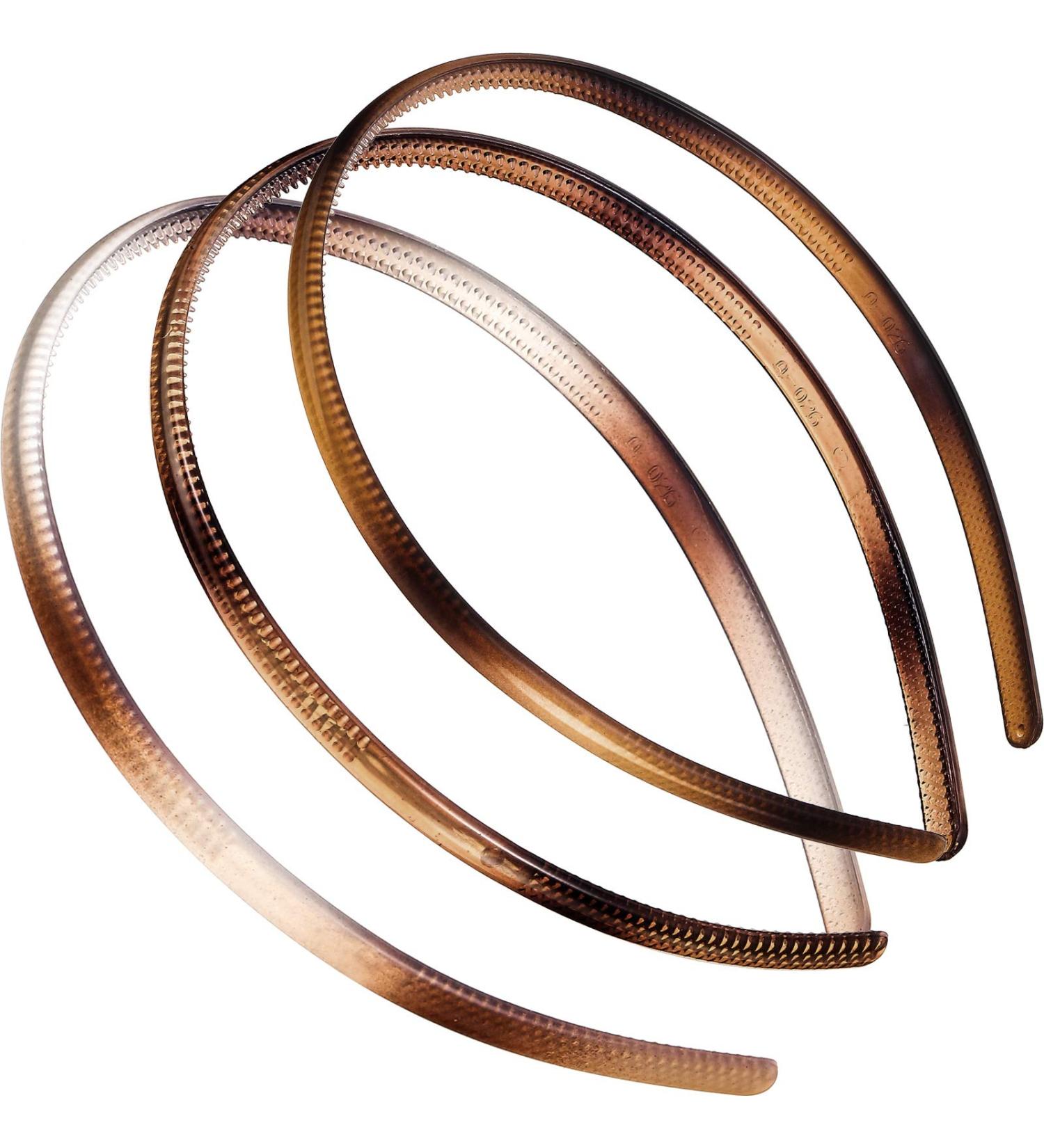 3-Piece Skinny Plastic Hair Bands for Women & Girls - Monochrome DIY Headbands with Teeth - Color Gradient & Transparent Brown Patterns - Buy Online on GoSupps.com