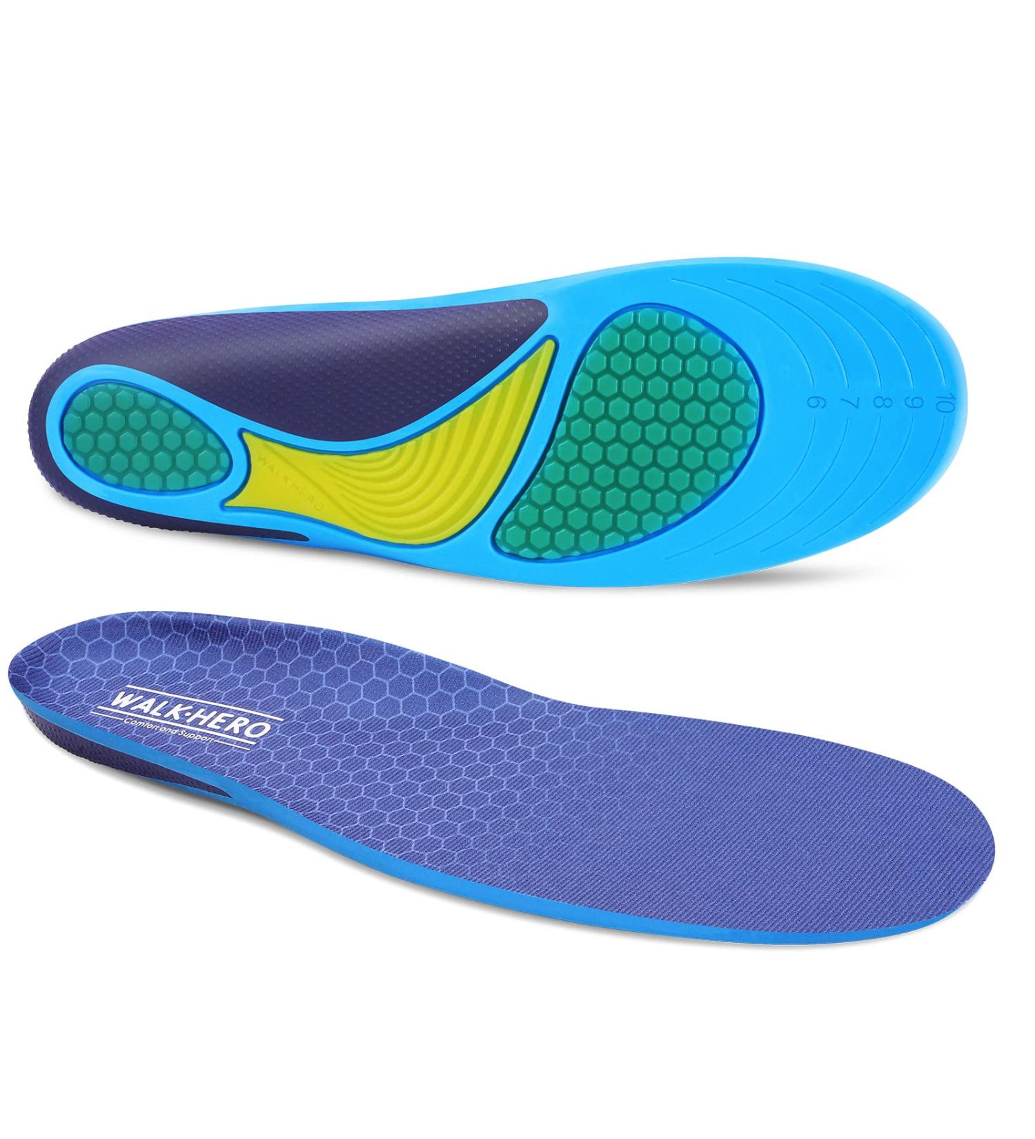 Cushioned Gel Insoles for Men - Relieve Foot Pain, Arch Support, Reduce Muscle Fatigue - Dark Blue (1 Pair, Size 8-14) - Buy Online on GoSupps.com