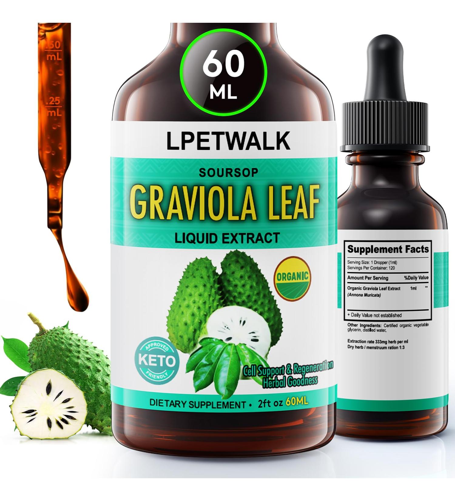 2 Fl Oz Organic Soursop Extract Drops - Graviola Leaf Extract Liquid (Soursop) - Soursop Guanabana Leaves Liquid Aour Sop Drops - 98% Absorption - 2 Fl Oz(60ML - Buy Online on GoSupps.com