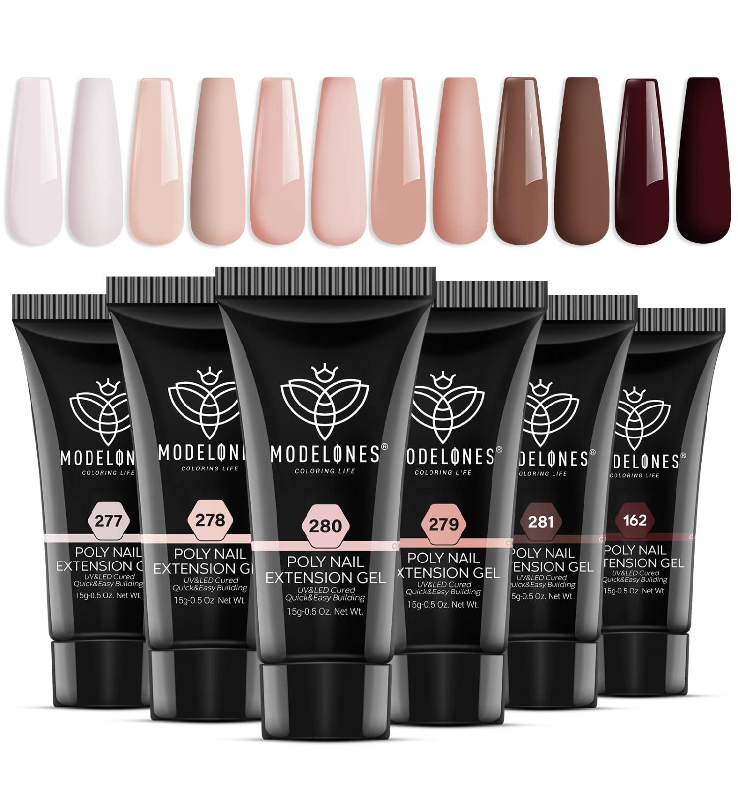 Modelones Poly Nail Gel 6 Colors Nude Skin Tones Collection - French Manicure DIY Design, Builder Gel Set for Poly Extension, Home Salon Beauty Gift - Buy Online on GoSupps.com