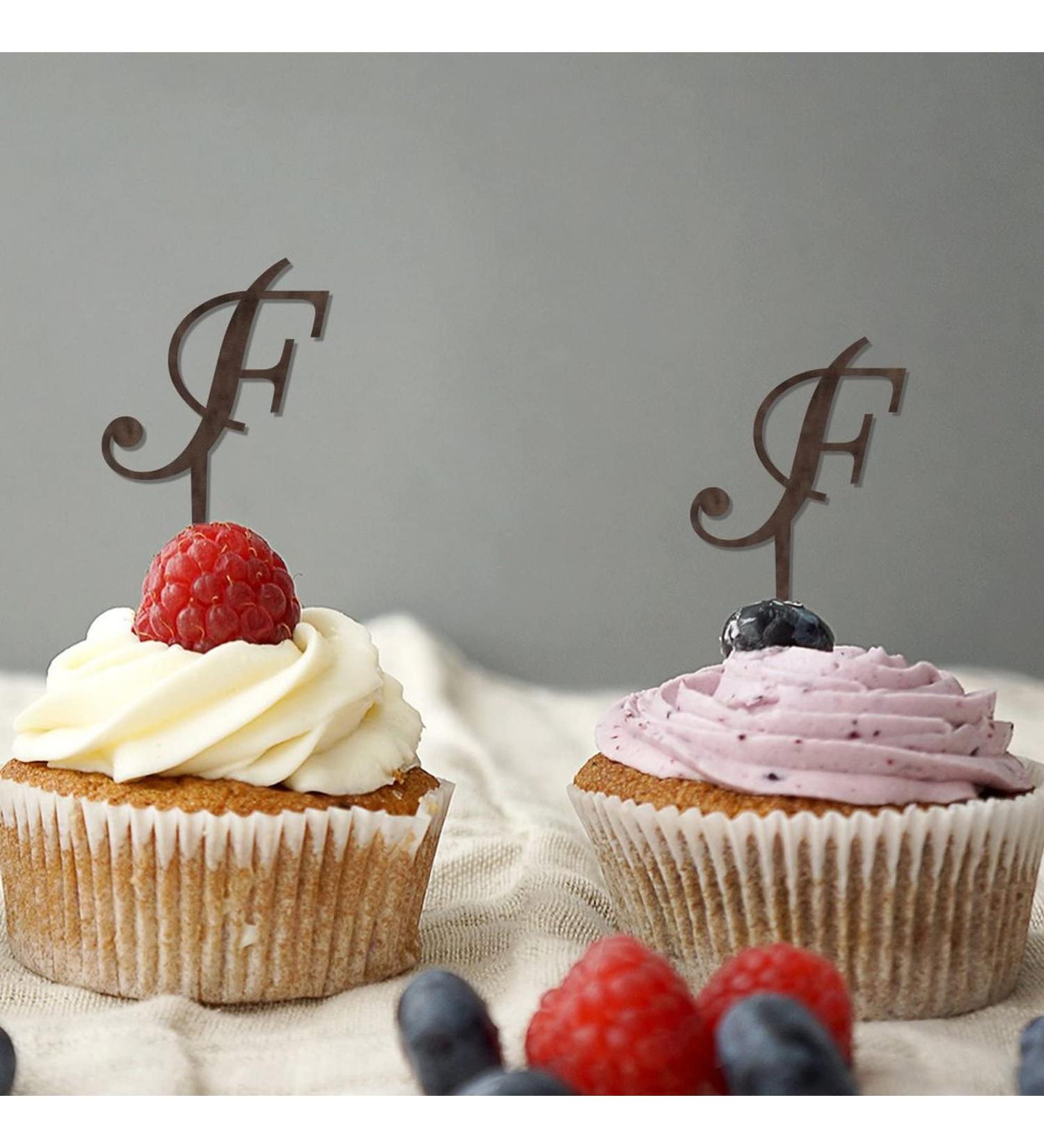 Monogram Letter F Cupcake Toppers Initial Single Letter Name Brown For Wedding Engagement Decorations Country Reusable Branches Leaf Choosing Letter Design Color Birthday Gifts 6PCS Style-3 - Buy Online on GoSupps.com
