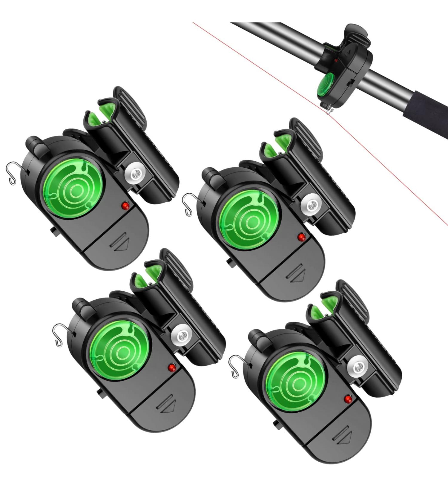 TSV 4 Pack Fishing Bite Alarm Set - Sensitive Electronic Alarms with LED Lights - Clip On Rod for Carp Fishing - Day/Night Alert Bell - Buy Online on GoSupps.com