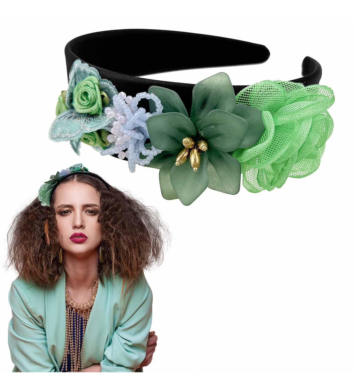 Wide Headbands for Women Boho Floral Crown Pearl Rose Flower Headband Hair Decoration Wreath Flower Hair Accessory Hair Bands for Bridal Women Girls Wedding Party - Buy Online on GoSupps.com