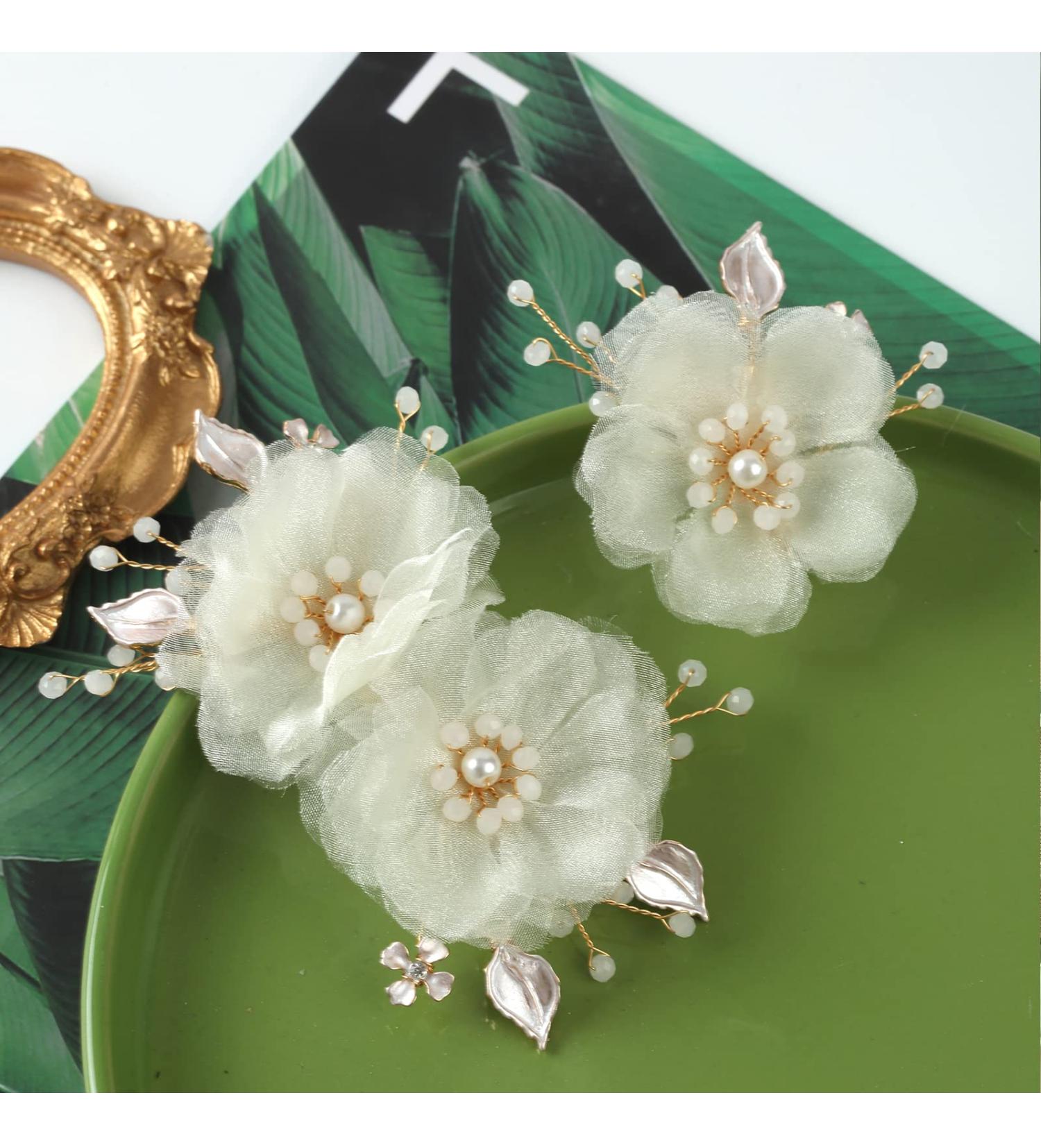 SOBEIT Bridal Hair Clips 2PCS Pearl White Flower Mesh Clips - Vintage Wedding Hair Comb Pins - Gold Bridal Hair Accessories for Women & Bridesmaids - Buy Online on GoSupps.com