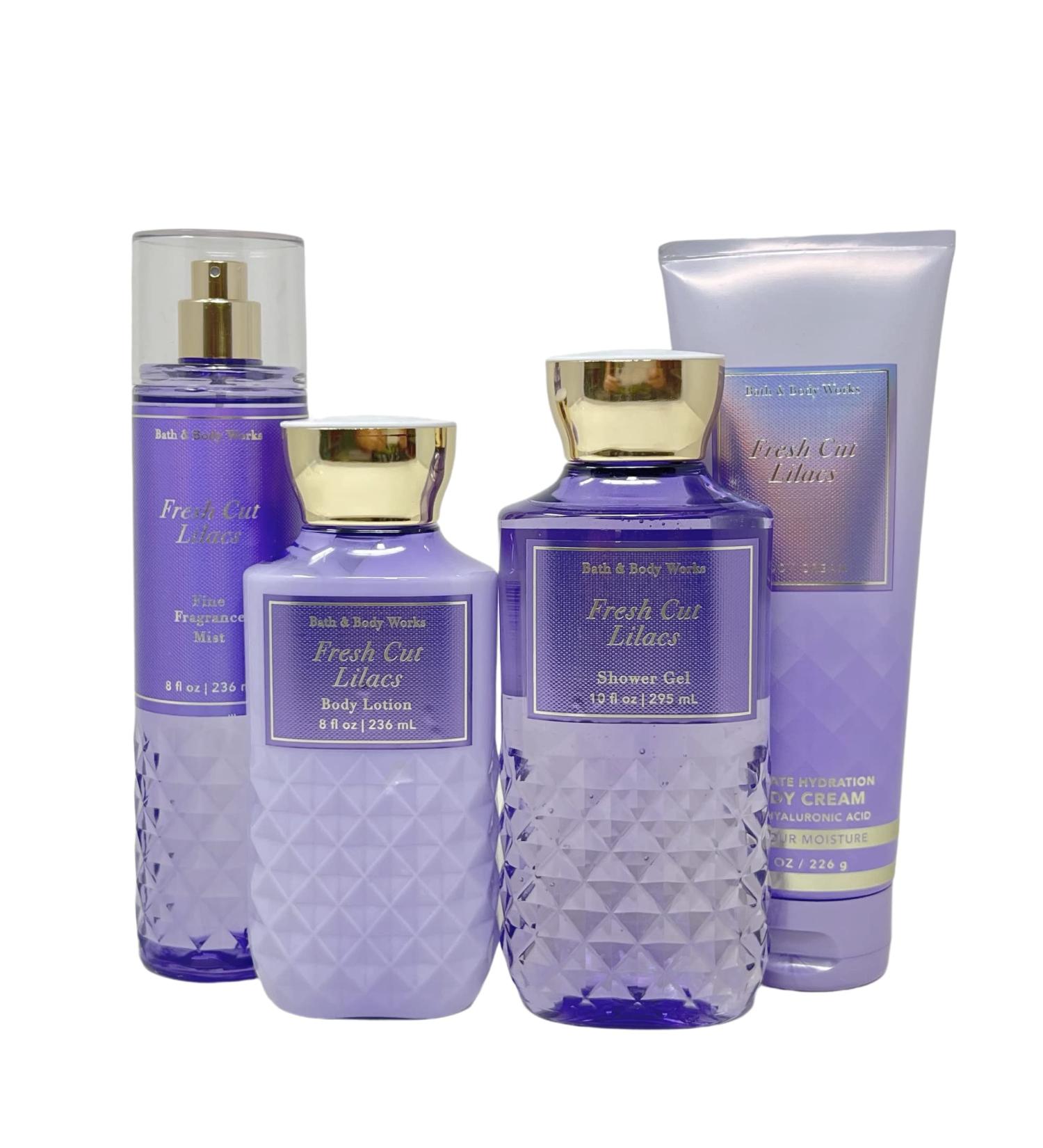 Fresh Cut Lilacs Set of 4 - Includes Fine Fragrance Mist Body Lotion Shower Gel and Body Cream - Full Size 7.9719 Ounce
