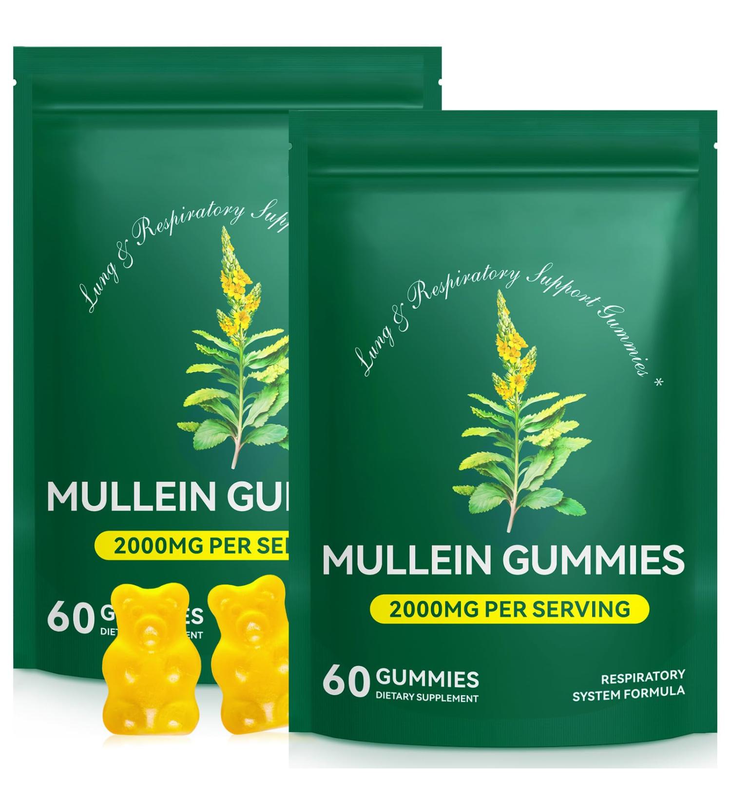 Mullein Gummies for Lungs Detox 2 Pack Mullein Leaf Extract for Lung Cleanse Respiratory & Immune Support Natural Herbal Supplement Vegan Pear Flavor 60 Serving 60 Count (Pack of 2) - Buy Online on GoSupps.com