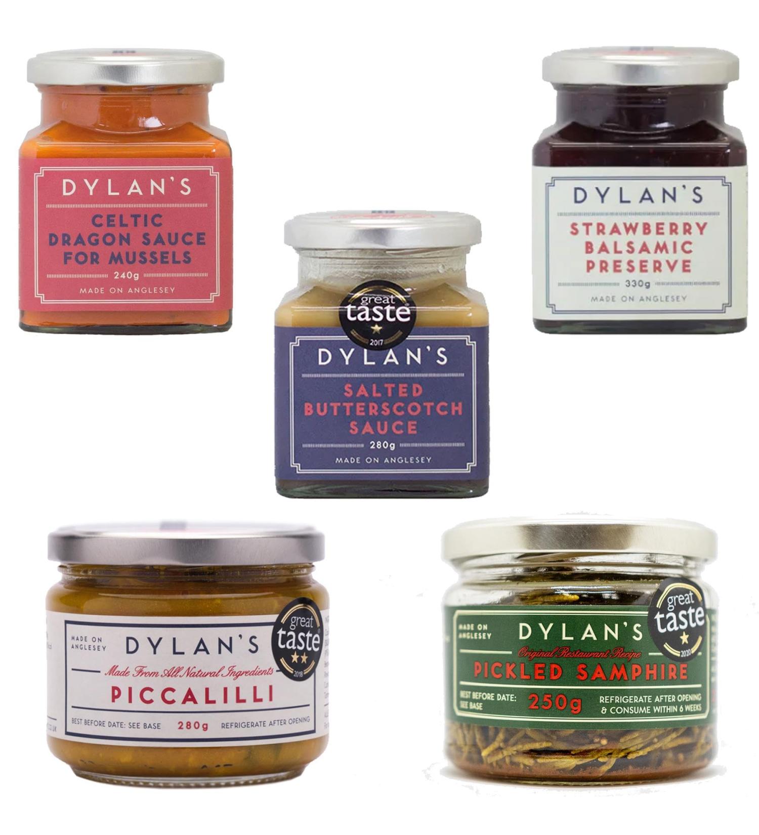 Dylan's Sauce Jar Pick N Mix - Choose From 5 Flavours | Celtic Dragon Piccalilli Pickled Samphire Strawberry Balsamic Preserve Salted Butterscotch-Sauce - Pack of 4 - Buy Online on GoSupps.com