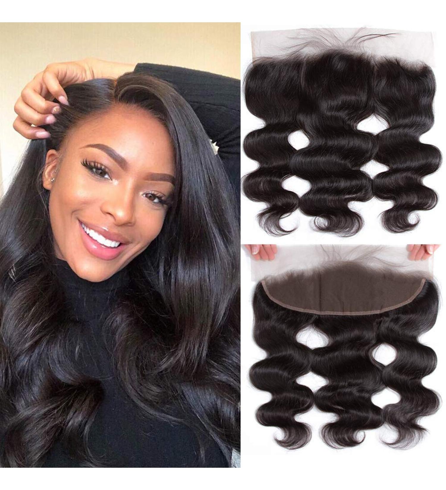 14 Brazilian Body Wave Human Hair Lace Frontal Closure - Free Part Pre Plucked - Natural Black 14 Inch - Buy Online on GoSupps.com