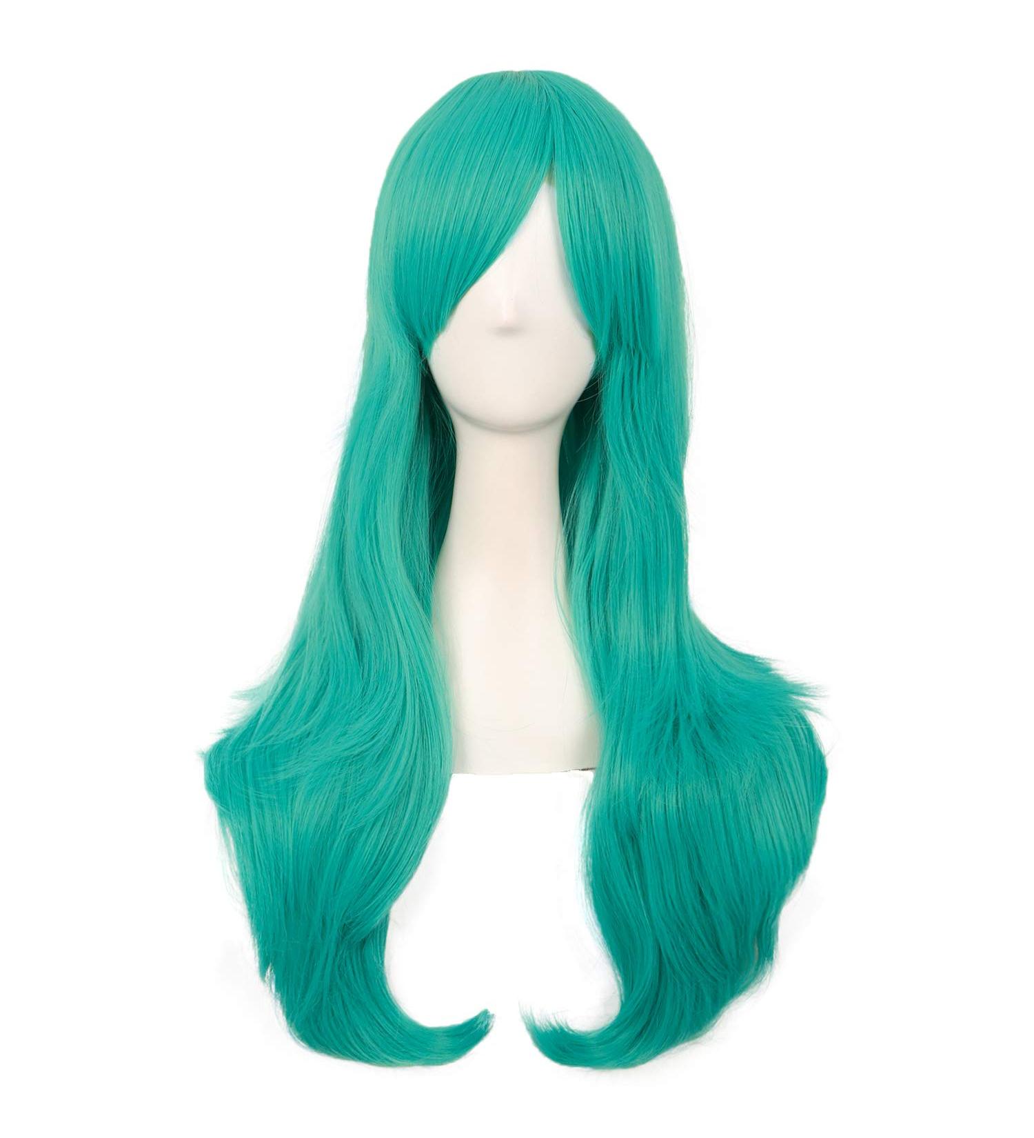 MapofBeauty 28 Inch Women's Side Bangs Long Curly Cosplay Wig - Light Sea Green - Buy Online on GoSupps.com