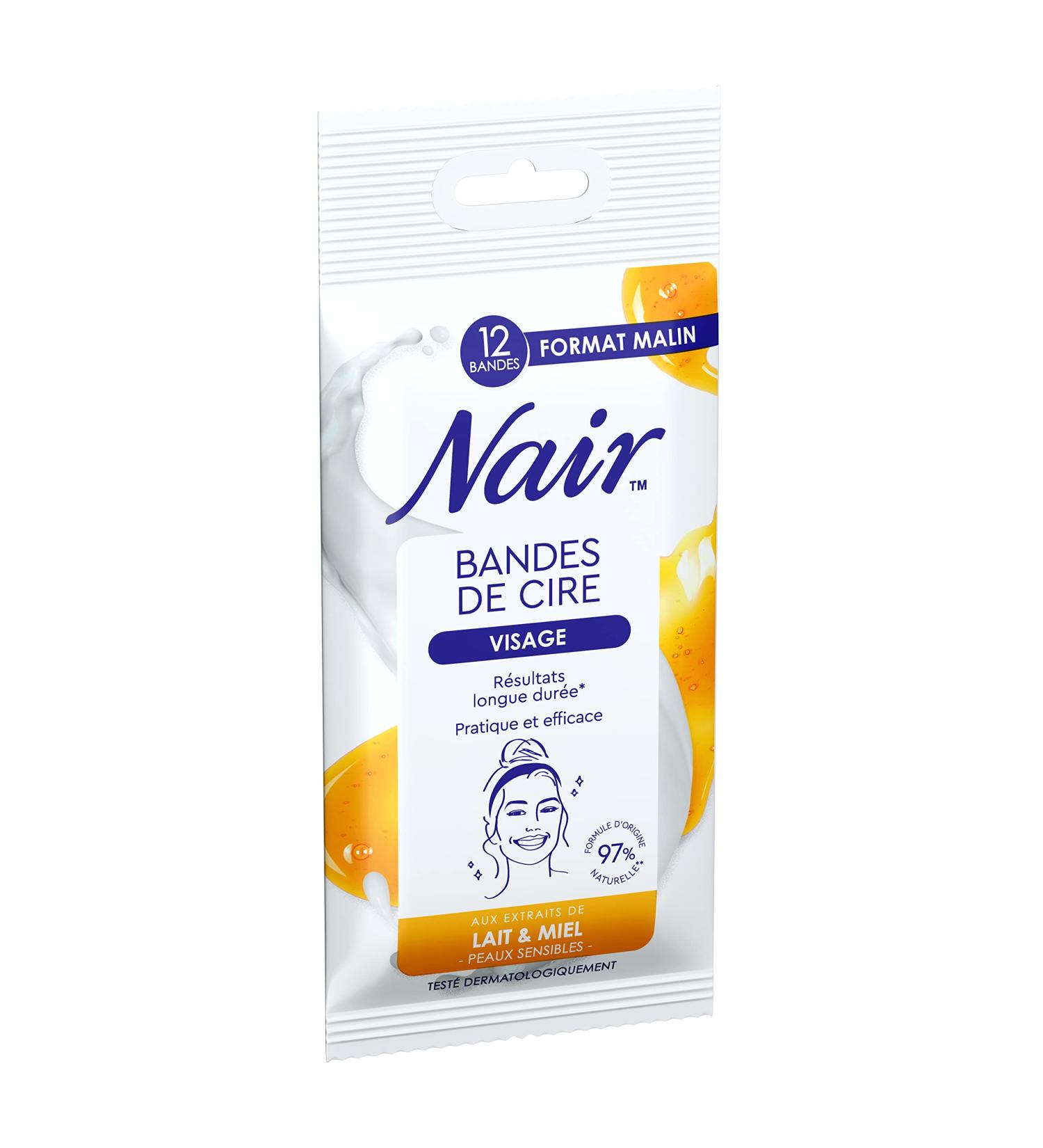 Nair - cold wax strips for face sensitive skin with a milk lex tract & honey 97% natural origin malignant format 12 stripes