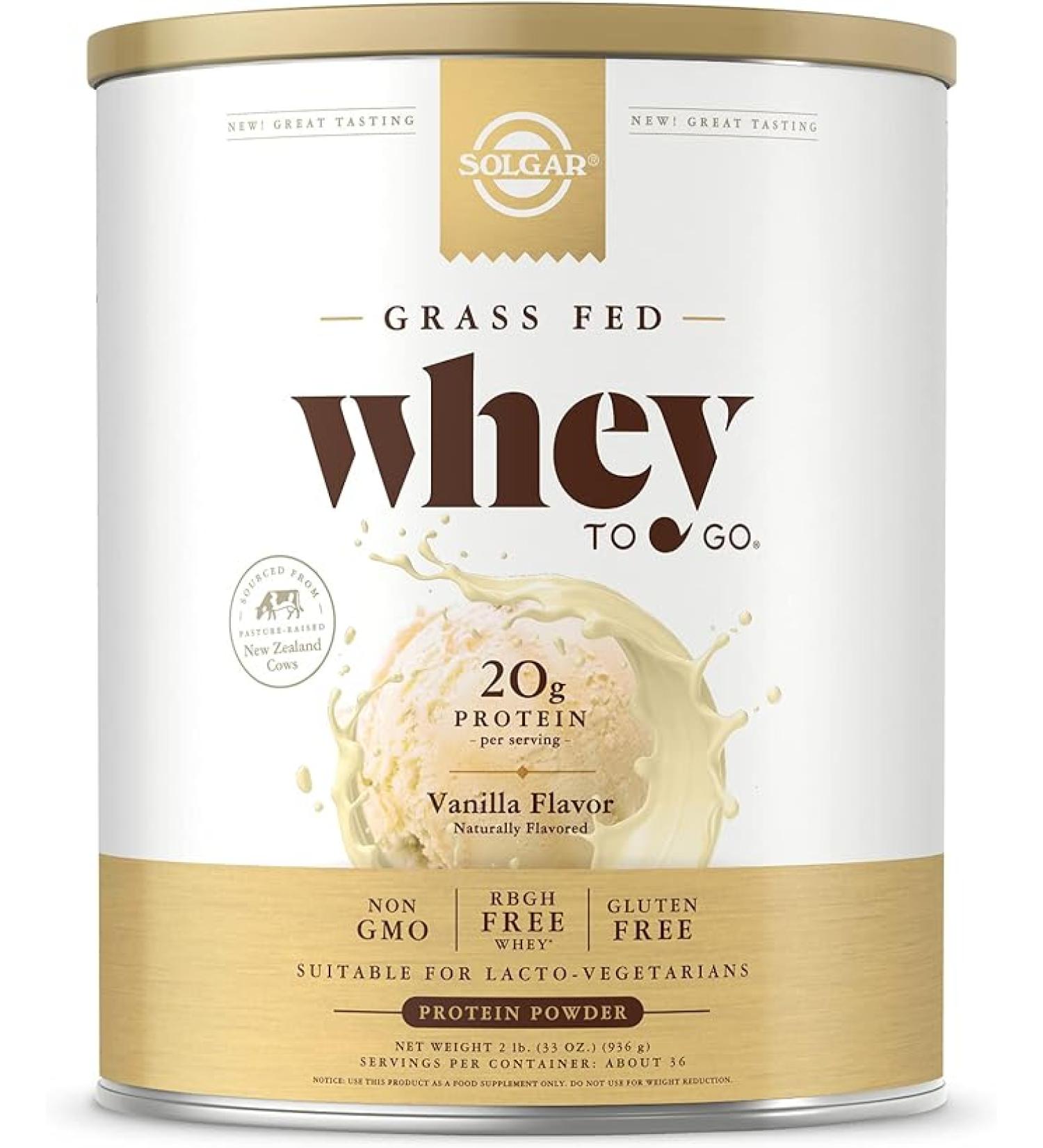 Solgar Grass Fed Whey Protein Powder Vanilla 2lb - 20g New Zealand Protein - Supports Strength & Recovery - 36 Servings - Buy Online on GoSupps.com