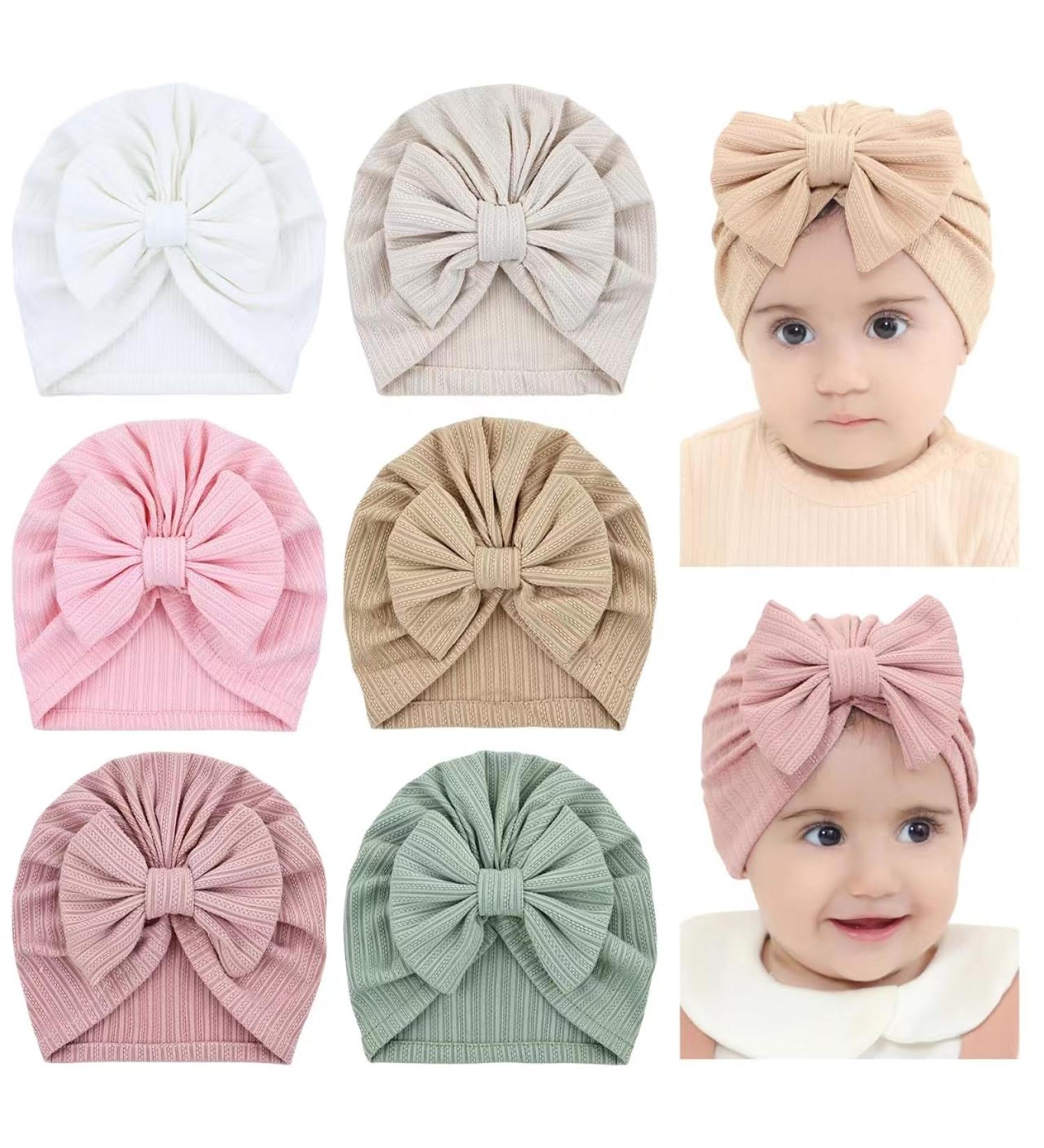 Cinaci Cute Stretchy Baby Turban Hats with Bow - 6 Pack for Girls Newborns to Toddlers - Buy Online on GoSupps.com