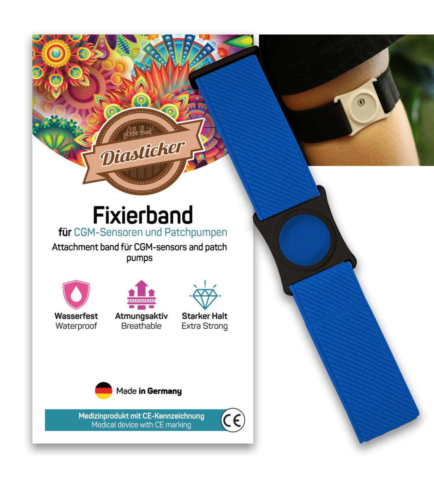 Diasticker Freestyle Libre 3 Fixing Band - Waterproof Flexible Sensor Protection | Strong Hold | Black & Royal Blue (S: 18-25 cm) - Buy Online on GoSupps.com