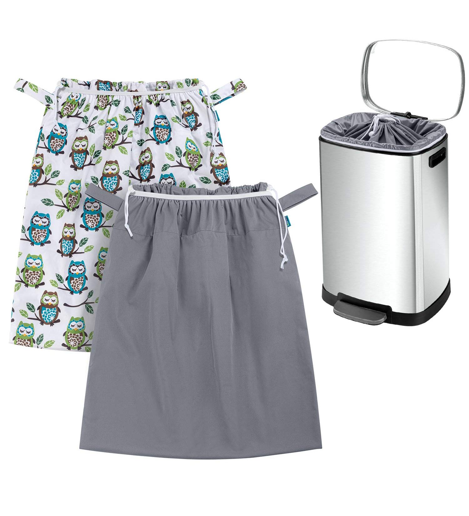 Teamoy 2 Pack Pail Liner for Cloth Diapers - Reusable Diaper Pail Bag with Elastic Band and Drawstring - Fits 13.2 Gallon Trash Can and Diaper Pails - Owls Gray - Buy Online on GoSupps.com