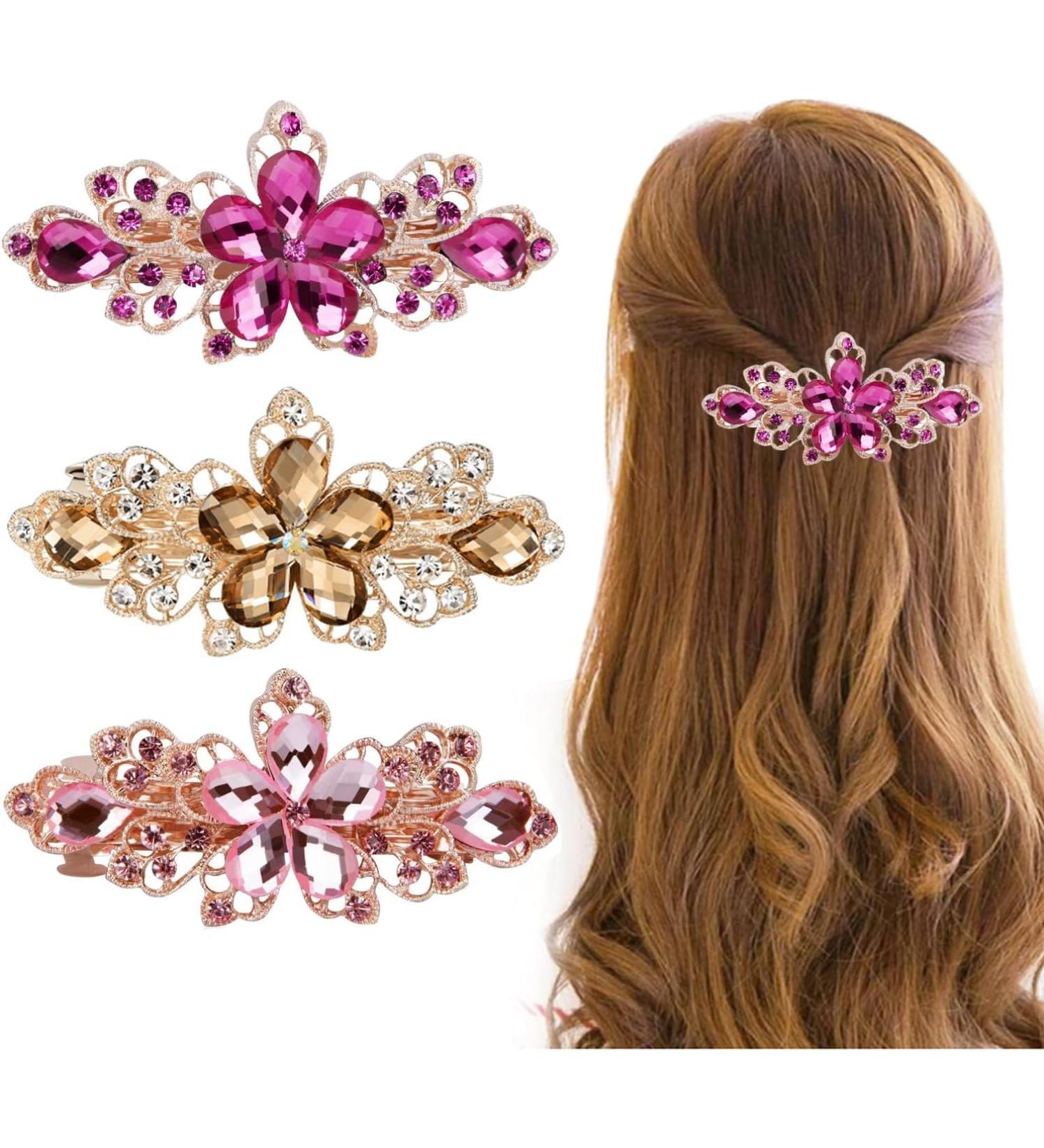 3 Pieces Vintage Crystal Barrette Clip Women's Hair Barrette with Rhinestones and Crystals Crystal Wedding Hair Barrette with Rhinestones Hair Accessories for Women and Girls - Buy Online on GoSupps.com