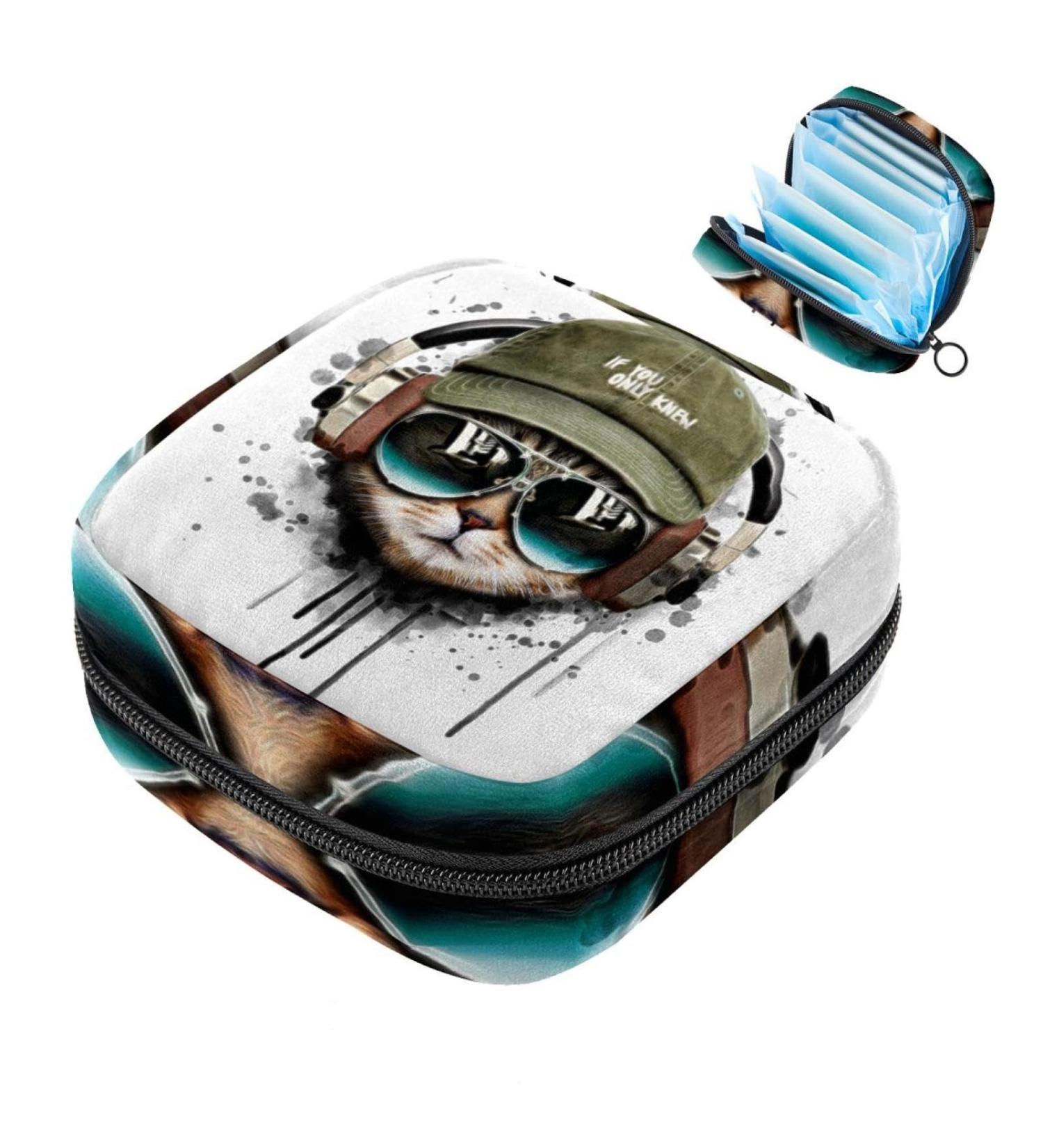 Cool Music Cat Women's Storage Bags - Large Menstrual Cup Pocket with Zipper Multi-Colored Inserts for Tampons & Pantyhose - Buy Online on GoSupps.com