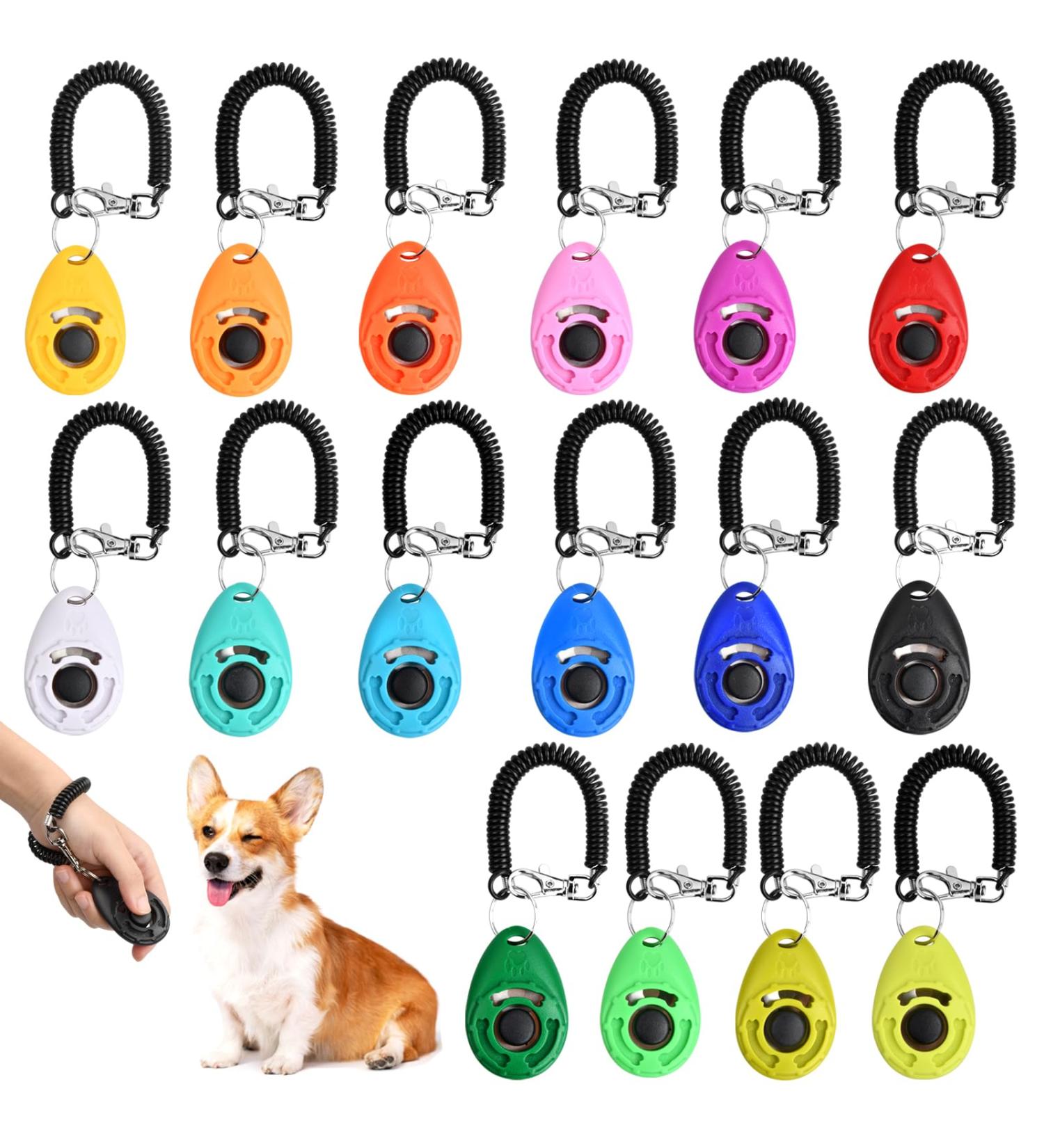16 Pieces Dog Training Clicker Set - Professional Pet Training Clickers with Hand Loop & Large Button for Dogs & Horses - International Shipping Available - Buy Online on GoSupps.com