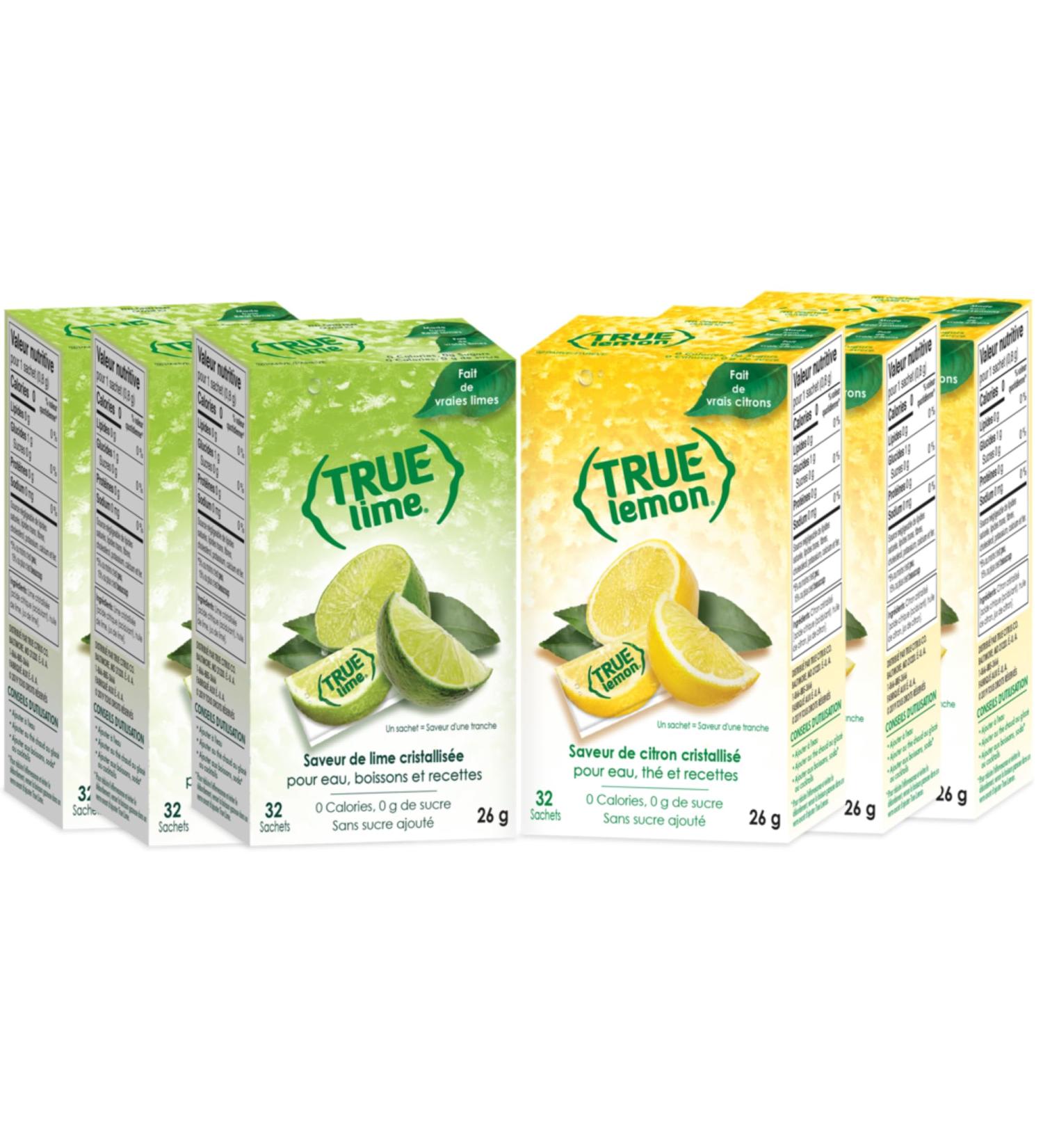 TRUE LEMON & LIME Water Enhancer (96 Packets Each Flavour) | Zero Calorie Unsweetened Water Flavouring | For Water Bottled Water & Recipes | Water Flavor Packets Made with Real Citrus 32 count (Pack of 6) - Buy Online on GoSupps.com