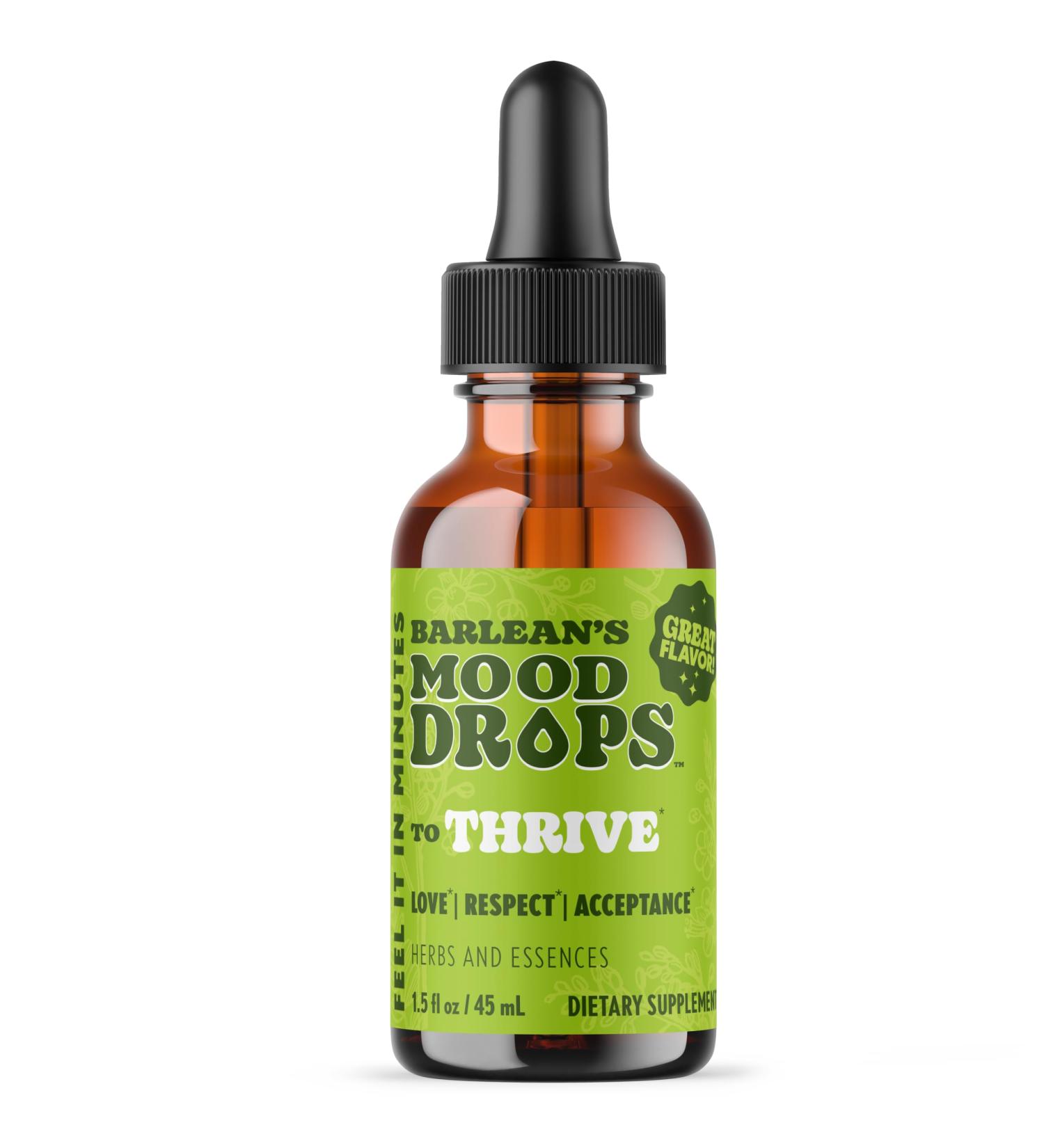 Barlean's Mood Booster Supplement Thrive Liquid Drops Supplements Ashawagandha L Theanine and Lion's Mane Extract Adaptogen Herbs Drops 1.5 oz - Buy Online on GoSupps.com