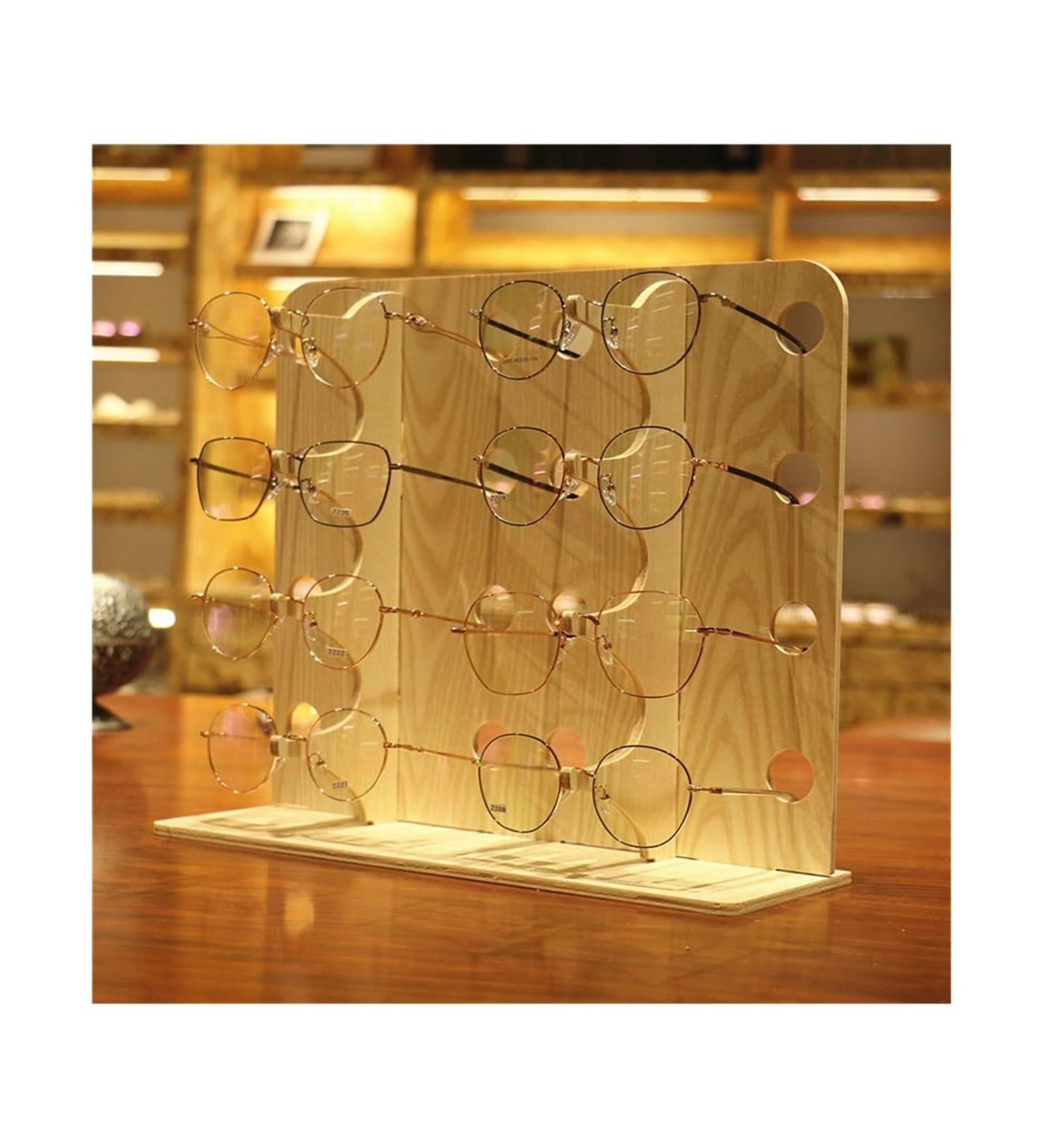 Glassen Stand Sunglasses Exhibition Stand - Portable Wood Grain Display Rack for Myopia Glasses (8 Positions) - Buy Online on GoSupps.com