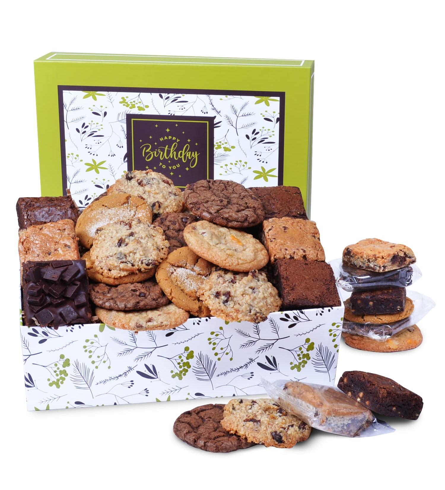 Broadway Basketeers Happy Birthday Gift Baskets for Prime Delivery Gourmet Cookie Gifts Box with Brownies  Individually Wrapped Edible Care Package for Men  Women  Husband  Wife  Mom  Dad  Families Happy Birthday 22 Pieces - Buy Online on GoSupps.com