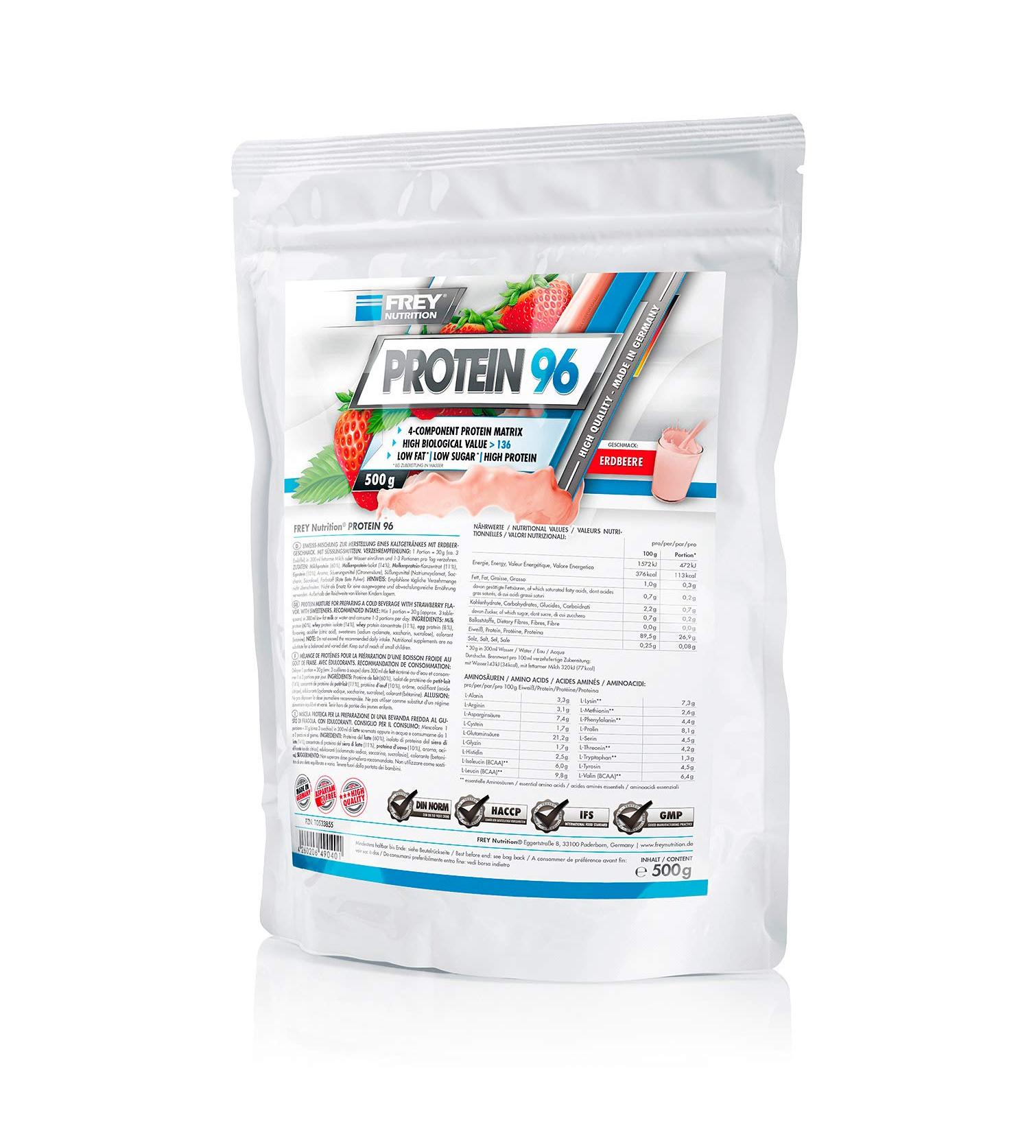 Buy Frey Nutrition Protein 96 Strawberry - 500g | Premium Protein Powder for Fitness Boost | International Shipping Available - Buy Online on GoSupps.com