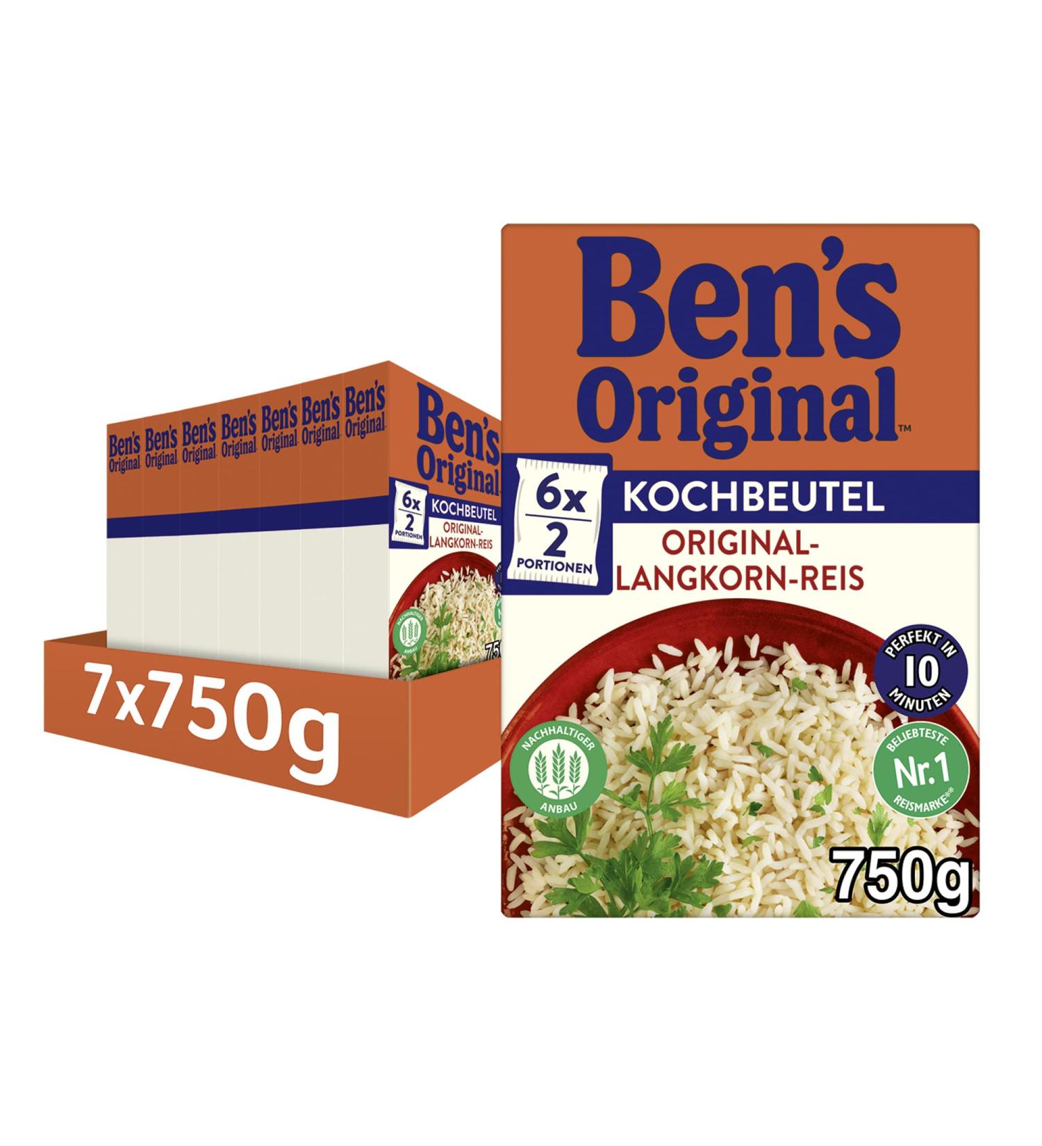 Buy BEN'S ORIGINAL Long Grain Rice - 10-Minute Cooking Bags (Pack of 7 750g) | Fast International Shipping - Buy Online on GoSupps.com