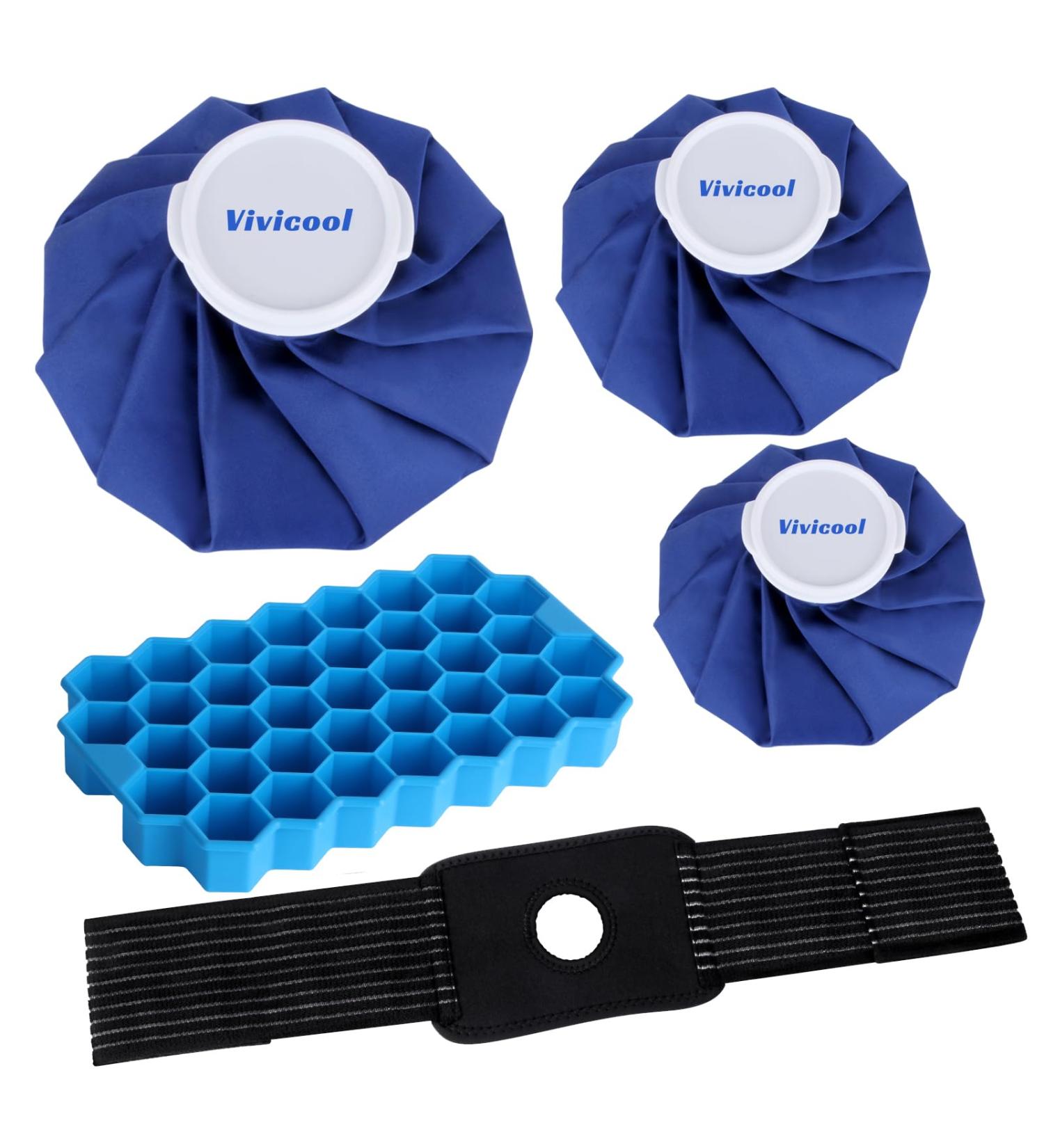 Vivicool Ice Cream Bag for Injuries - Heat & Cold Therapy Pain Relief | 5-Pack with Elastic Support Film 3 Sizes - Ice Bag with Belt & Ice Cube Bowl - Buy Online on GoSupps.com