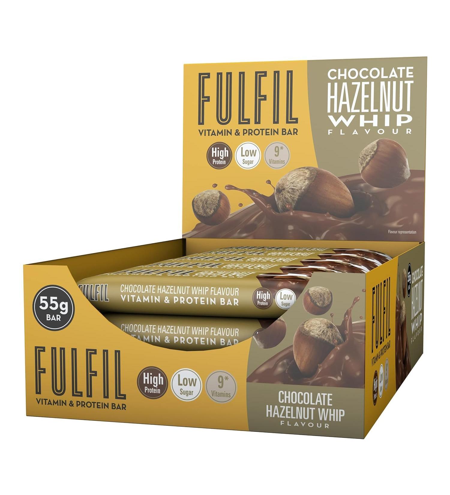 Fulfil Vitamin & Protein Bar (15 x 55g) Chocolate Hazelnut Whip Flavor - 20g Protein, 9 Vitamins, Low Sugar - Buy Online on GoSupps.com