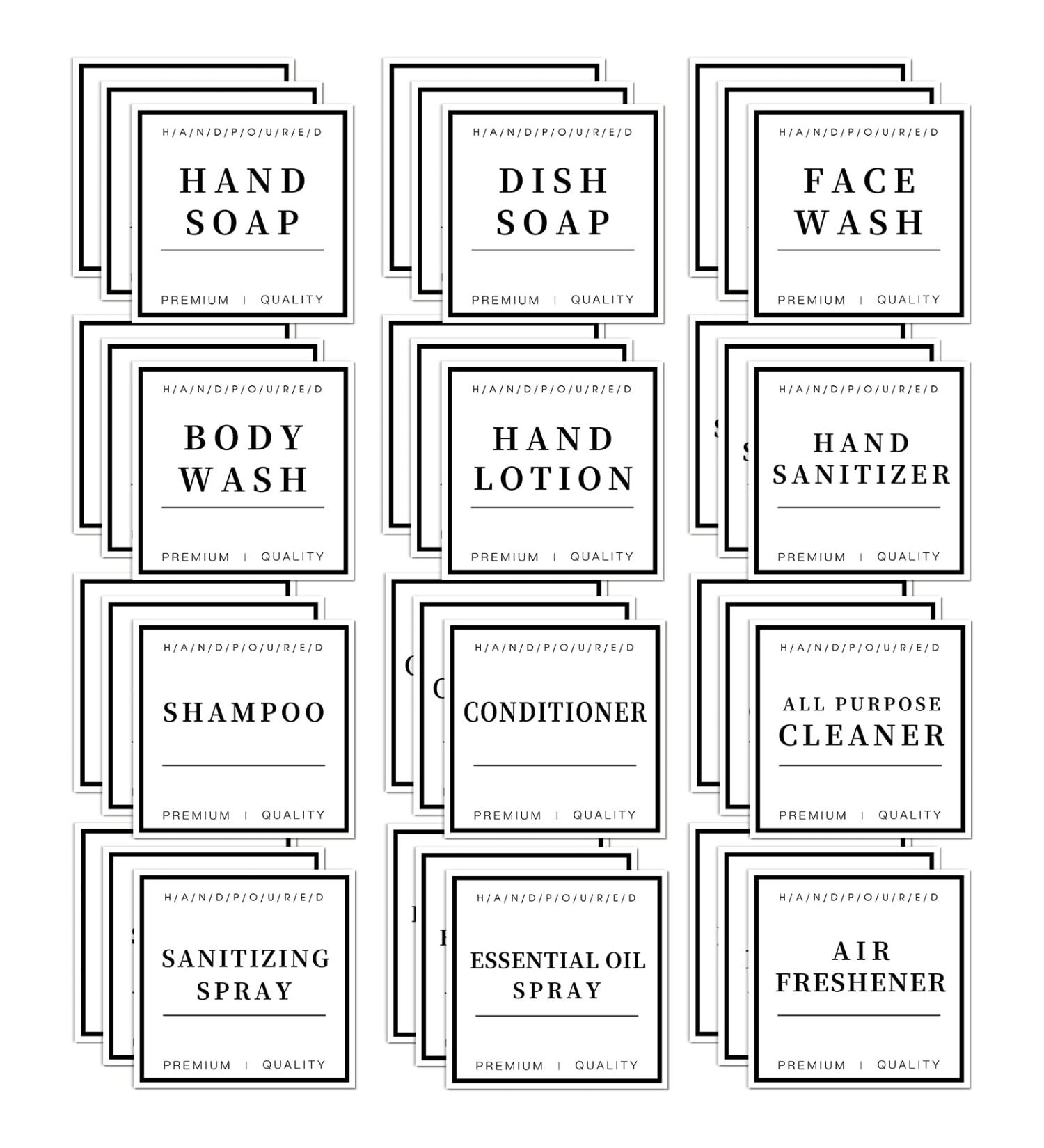36 PCS Waterproof Bathroom Hand Soap Dispenser Label Stickers - Removable Cleaning Labels for Soap, Lotion, Shampoo and Conditioner (3 x 3 Inch) - Buy Online on GoSupps.com