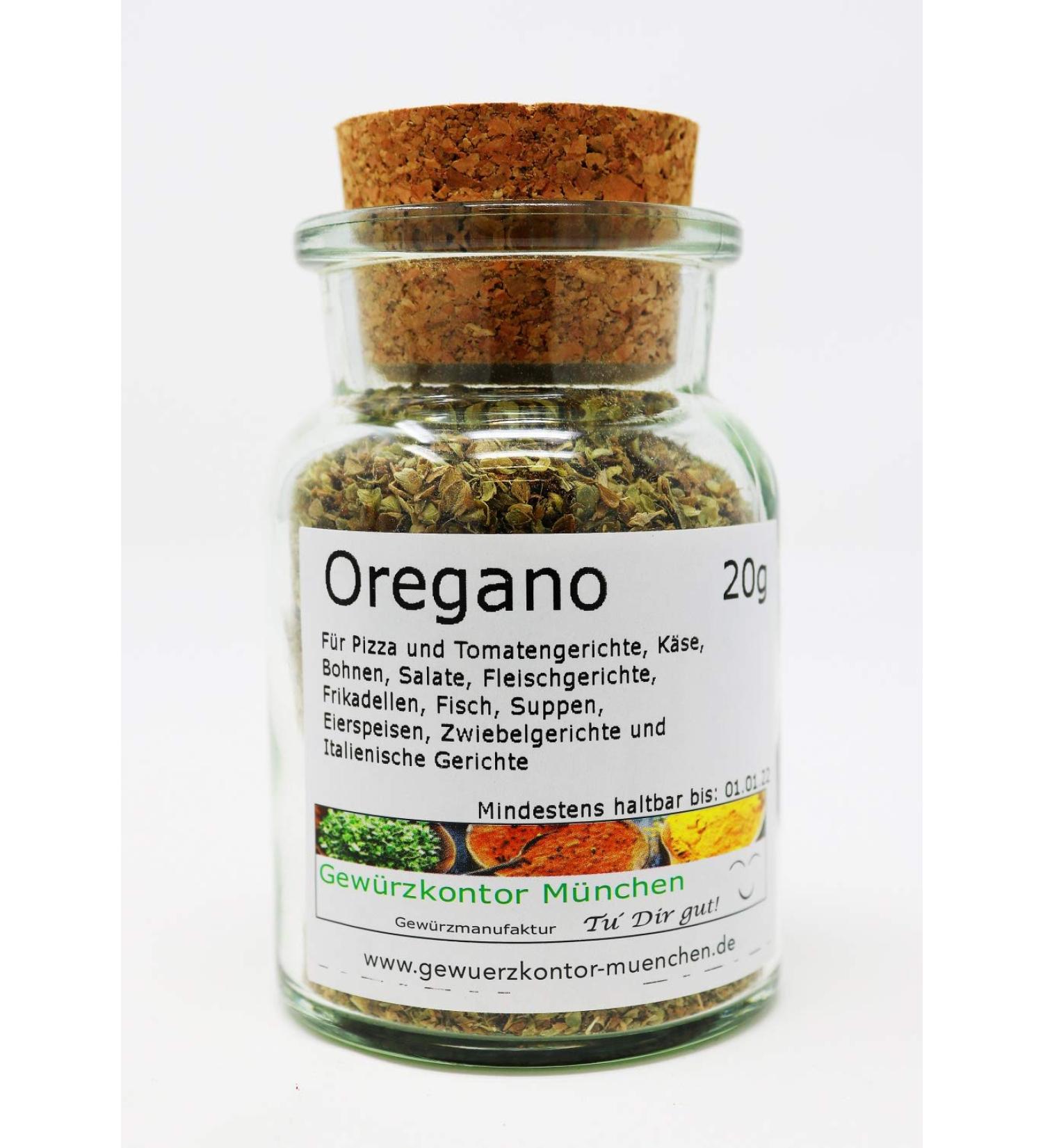 Oregano shredded 20g in a glass Gew rzkontor Munich