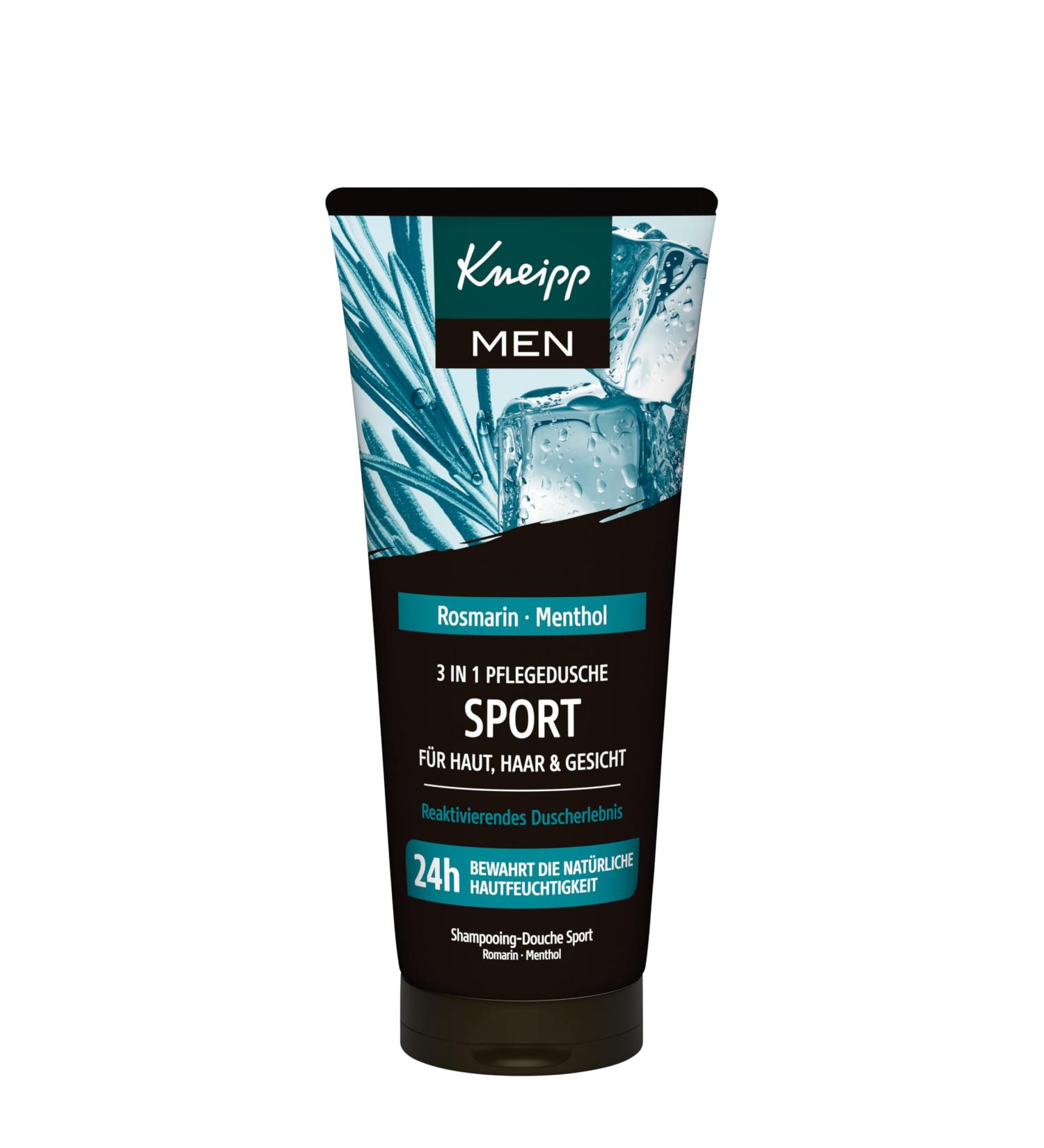 Kneipp MEN 3in1 caring shower gel sport for skin hair and face with essential rosemary oil and natural menthol 200 ml - Buy Online on GoSupps.com